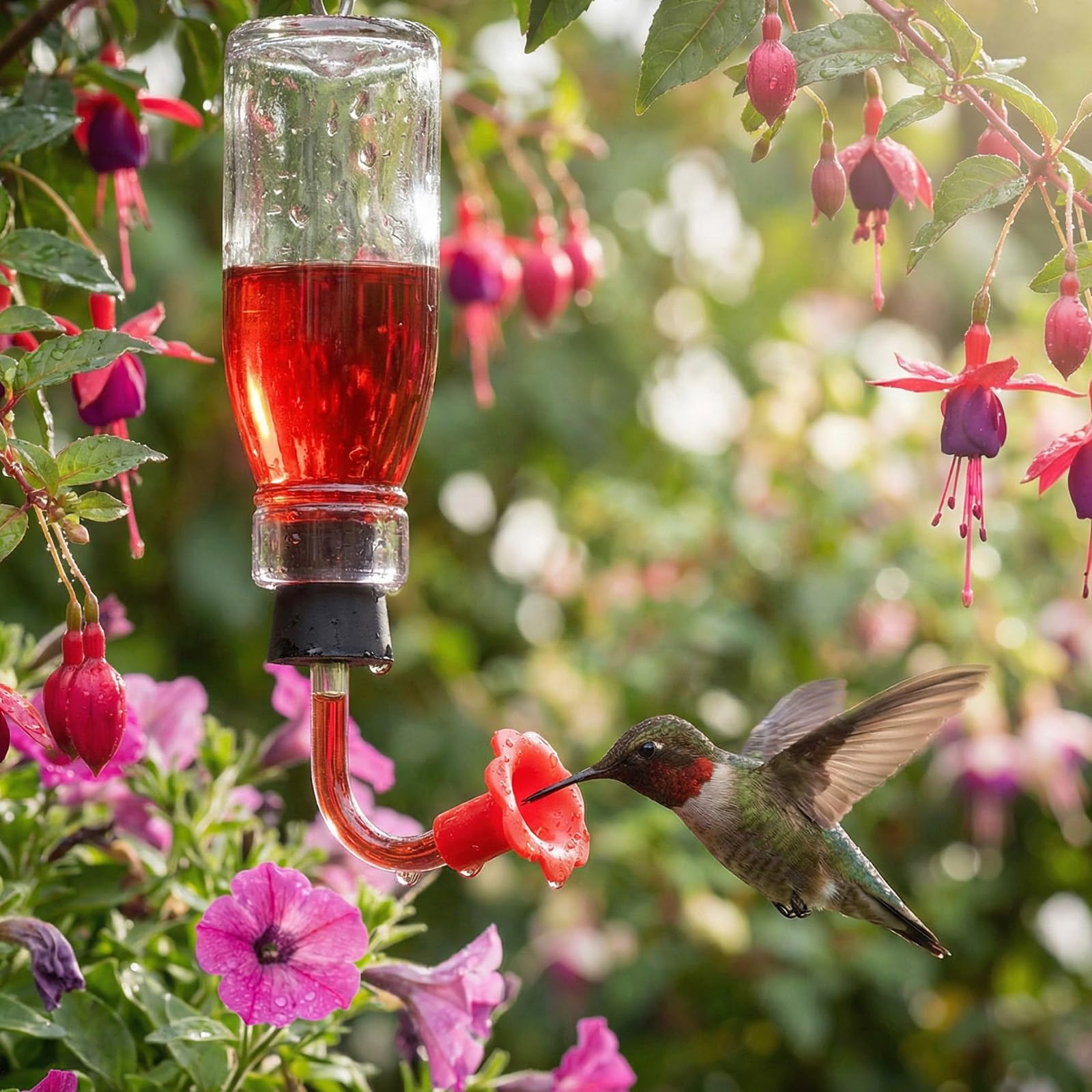 Paquete de 3 tubos de comedero de colibrí con tapón, piezas de repuesto para comedero de pájaros, punta resistente al goteo, flores de silicona para botella de vino al aire libre, hacer tus propios
