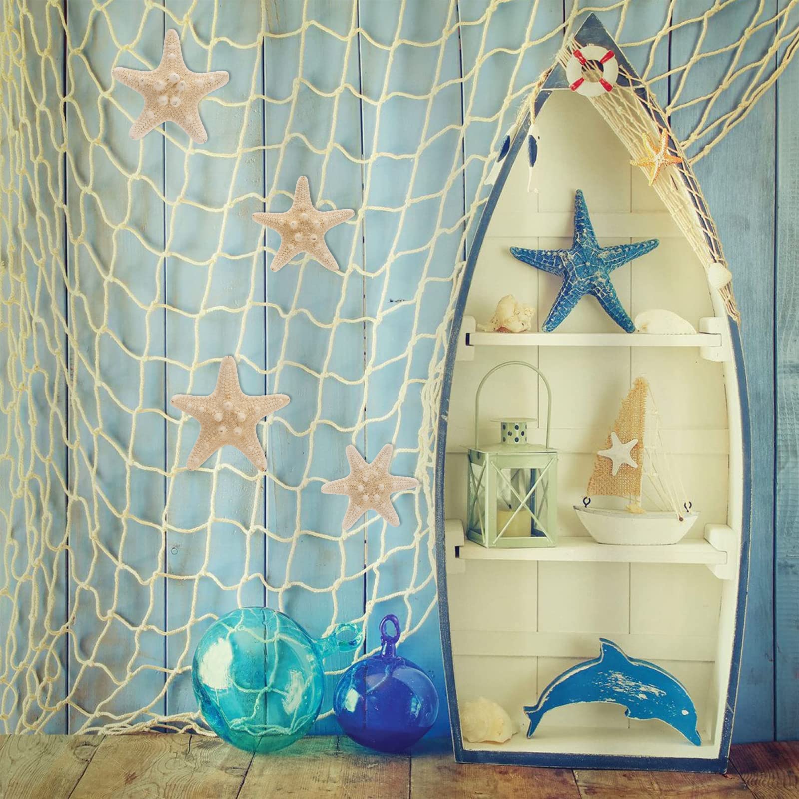 Amosfun Juego de 4 Conchas de Estrellas de mar Naturales para decoración náutica (5-8 cm)