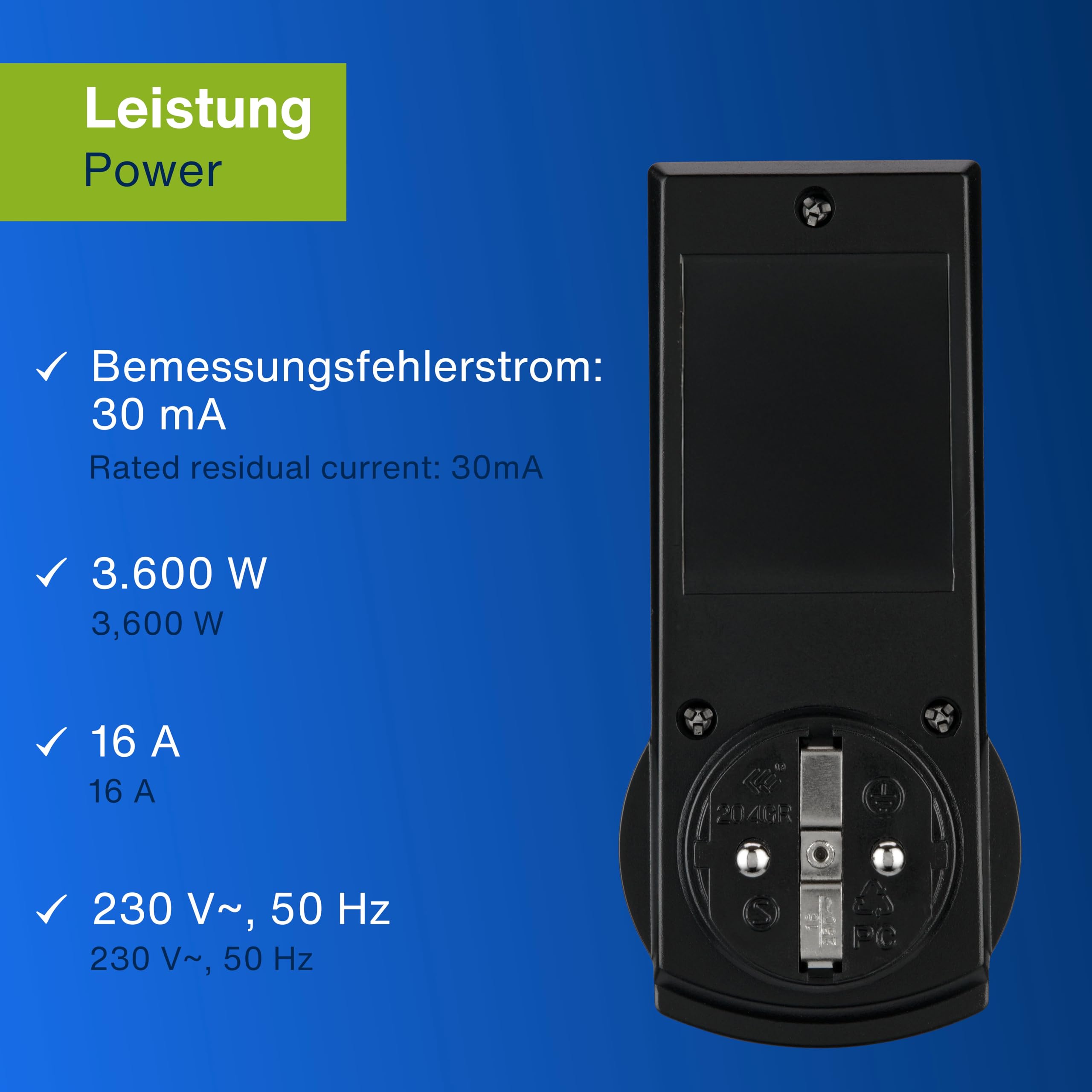REV 0515494555 Enchufe DI, disyuntor, tiempo de activación 30 ms, 3600 W, negro