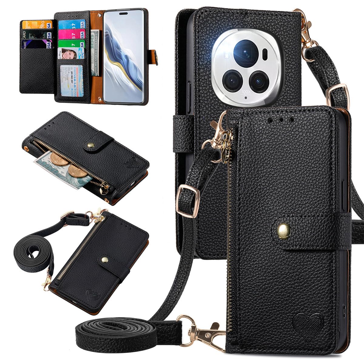KANVOOS Cover per Honor Magic 6 PRO 5G, Cover a Libro Portafoglio in Pelle PU [Porta Carte] [Magnetica], Antiurto Flip Case Custodia per Honor Magic 6 PRO 5G (Nero