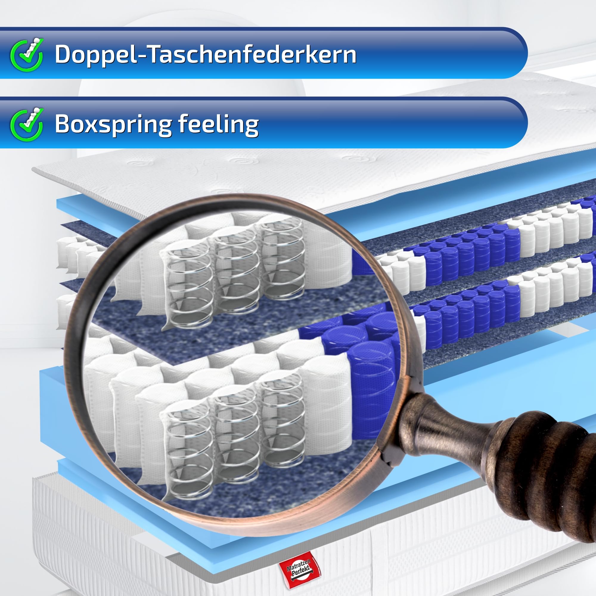 Matratzen Perfekt Boxspringmatratze Terra Med Box² 90x200 H5 33 cm | 7-Zonen 766 Doppelfederkerne integrierte Topperfunktion Bezug abnehmbar waschbar 60 Grad belastbar bis 140 kg