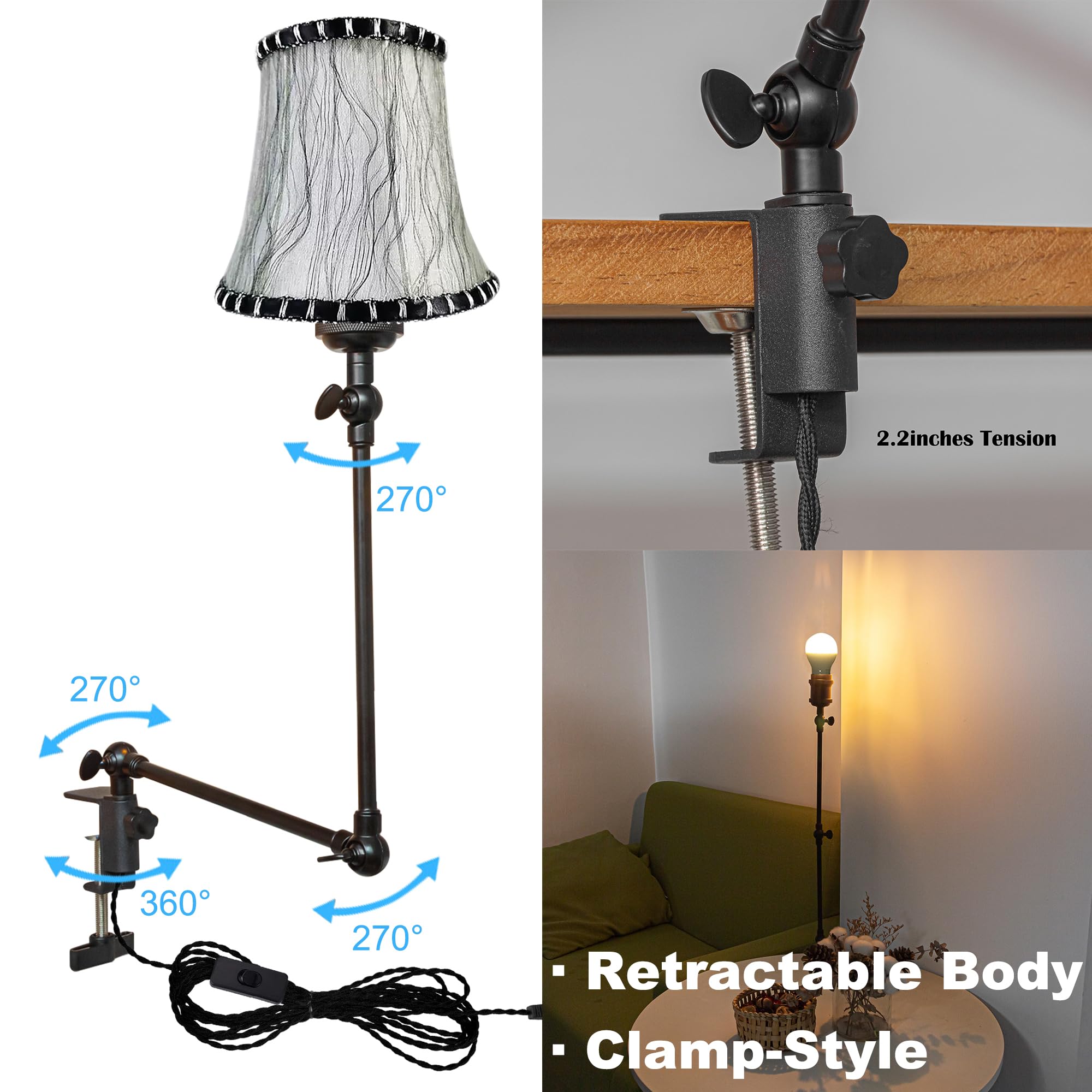 Klemmleuchte mit Fernsteuerung,1 Packung Leselampe mit 2,5 m Kabel, Dimmbar Nachttischlampe,Augenpflege Schreibtischlampe für Büro Heimgebrauch, E27 Lampenhalterung - DZ0330/2