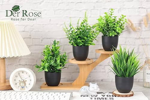 Miniatura 5 de Der Rose Paquete de 4 plantas falsas en maceta negra y suculentas falsas en macetas para baño, hogar, oficina, decoración de mesa para interiores
