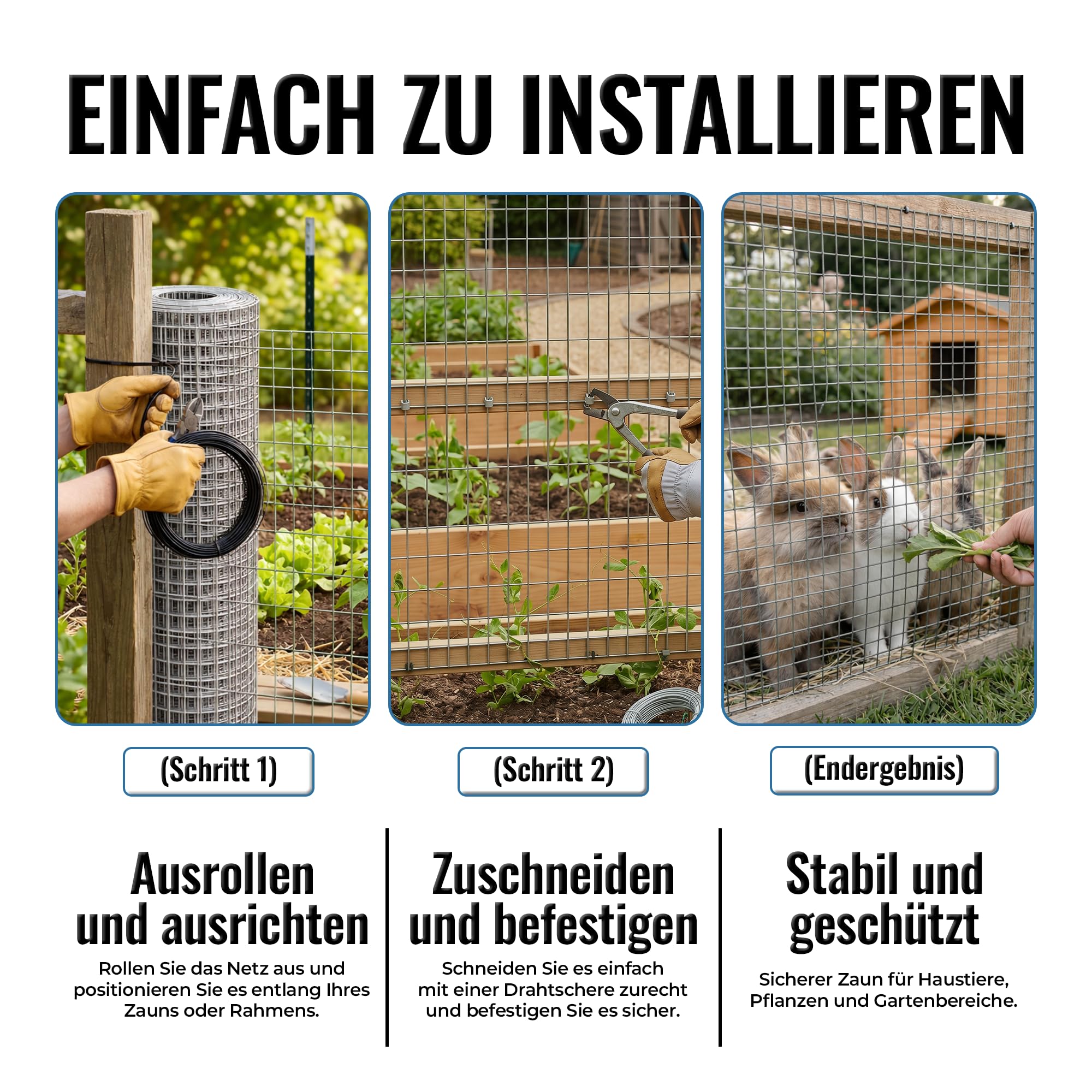 Drahtgitter 1m x 25m (Maschenweite 50 x 50 mm) – Verzinktes Drahtgitter – Rostbeständiger, robuster Maschendrahtzaun für Gartenschutz, Gehegebau, Hühner & Kleintiere