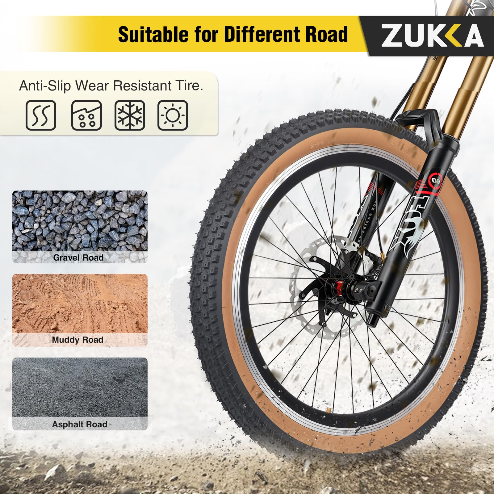 ZUKKA Pneumatico per bici 20/24/26/27,5/29 x 2,125 pneumatico per bici da mountain bike pieghevole per mountain bike, per bambini