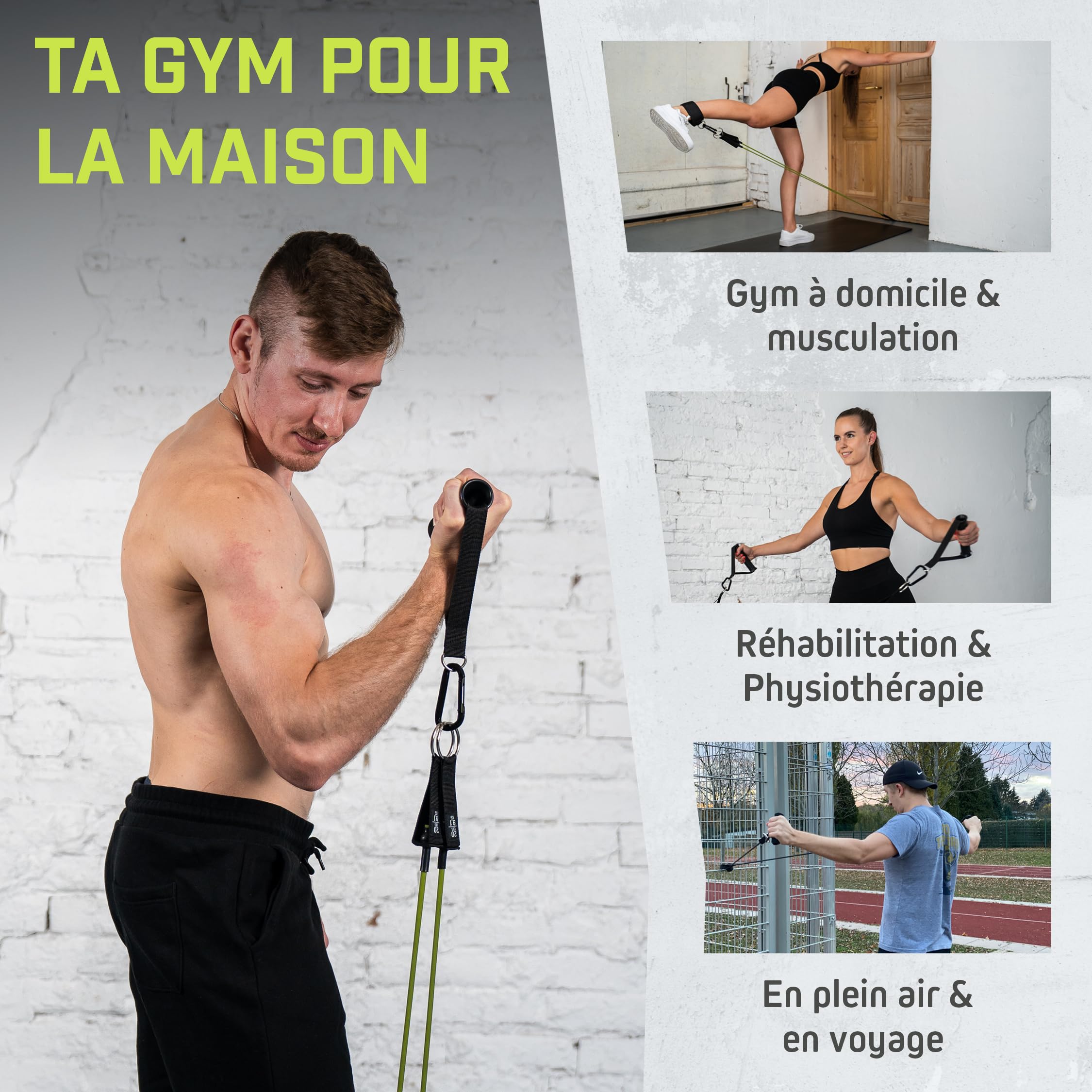 Wild Instincts® Premium Bandes de Résistance Set pour Ton Entraînement à la Maison/Élastiques Musculation avec Poignées, Ancre de Porte et Boucles de Pied + Sac/Bande Musculation Set