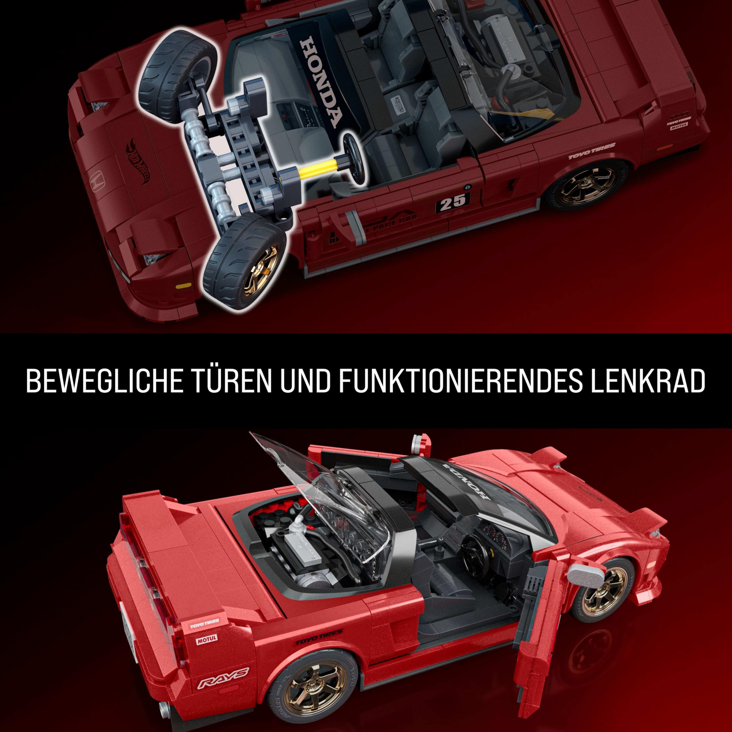 Mattel Brick Shop Hot Wheels Elite Serie Bauset, ’90 Acura NSX mit 876 Teilen, realistischen Details und individuellen Aufklebern, für Sammler und Kinder ab 10 Jahren, JFT17