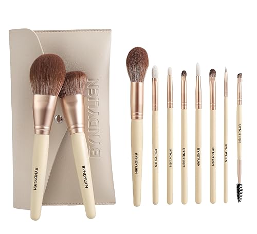 Juego de brochas de maquillaje 10 brochas de maquillaje con bolsa de maquillaje, cerdas sintéticas de pelo de cabra y mango de madera, incluyendo
