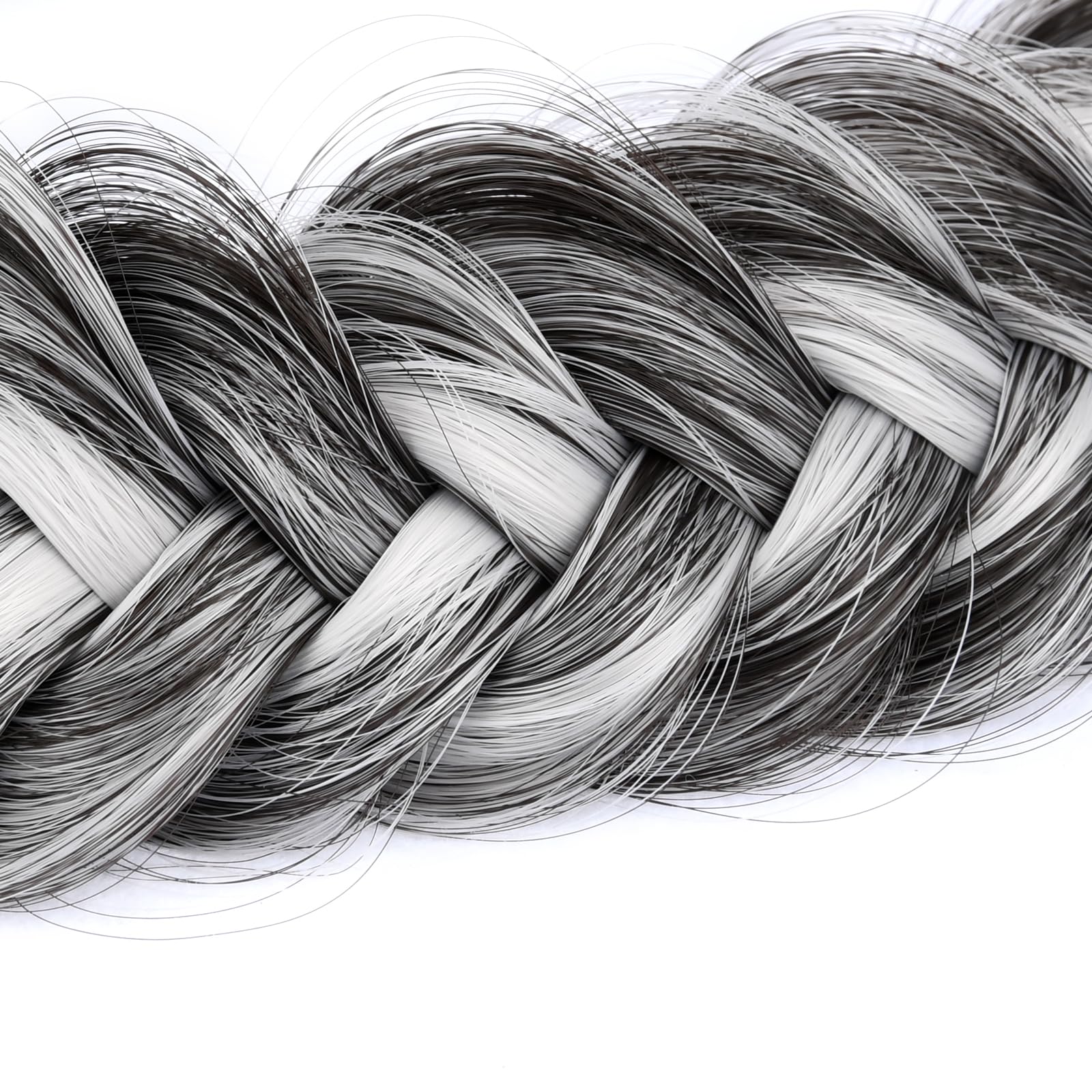BOBIYA Messy Wide 2 Strand Synthetic Hair Braided Headband Classic Chunky Plaited Hair Headband (Salt Highlighted Pepper) - Image 3