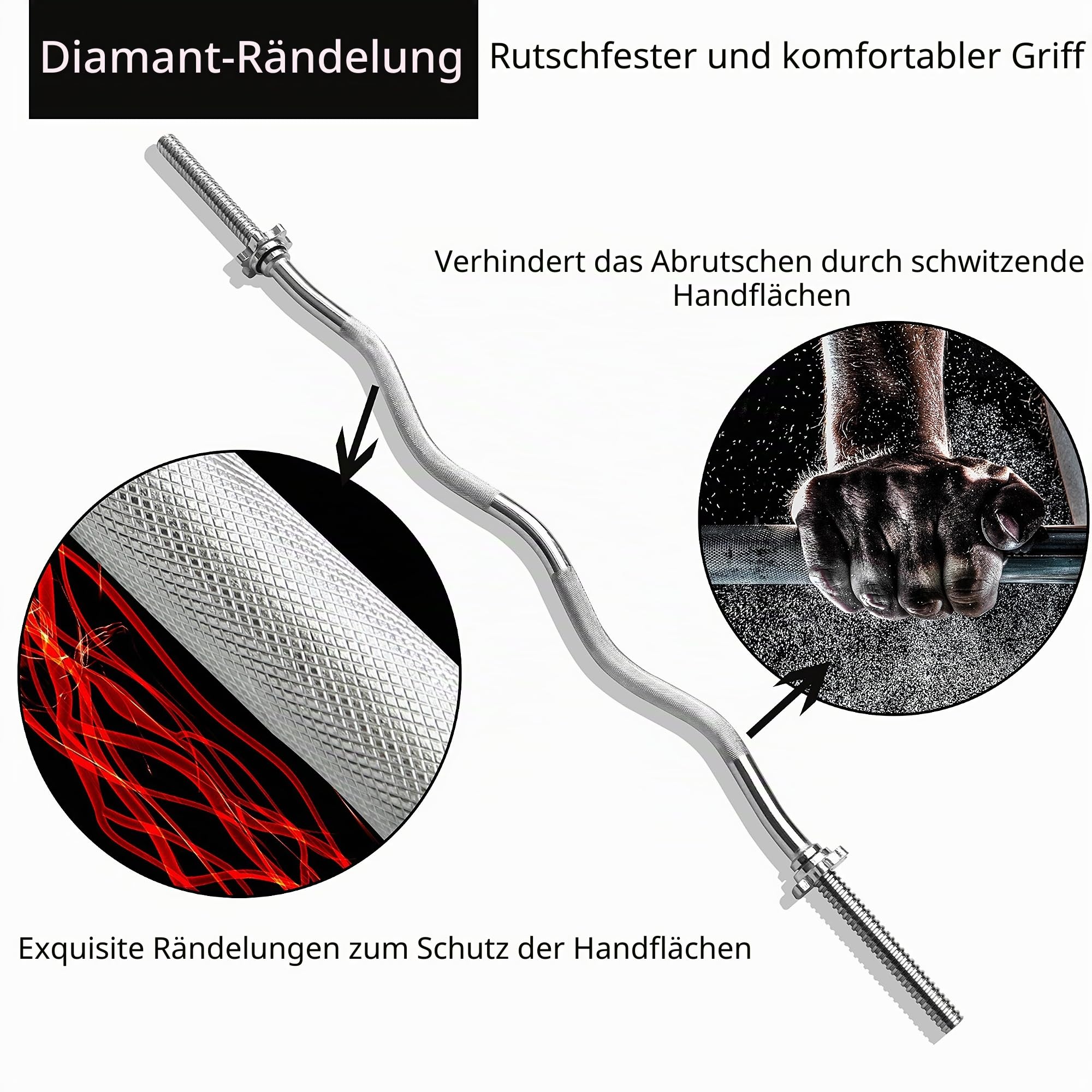 PROIRON SZ Curlstange Länge 120cm, Ø 25mm verchromt & gerändelt, SZ Hantelstange mit Sternverschlüssen, Curl Stange Langhantelstange
