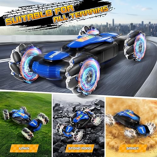 Miniatura 4 de Aiqi Auto de control remoto, 2.4 GHz 4WD con detección de gestos RC Stunt Car con música fresca y luz, juguete giratorio de doble cara de 360 ,