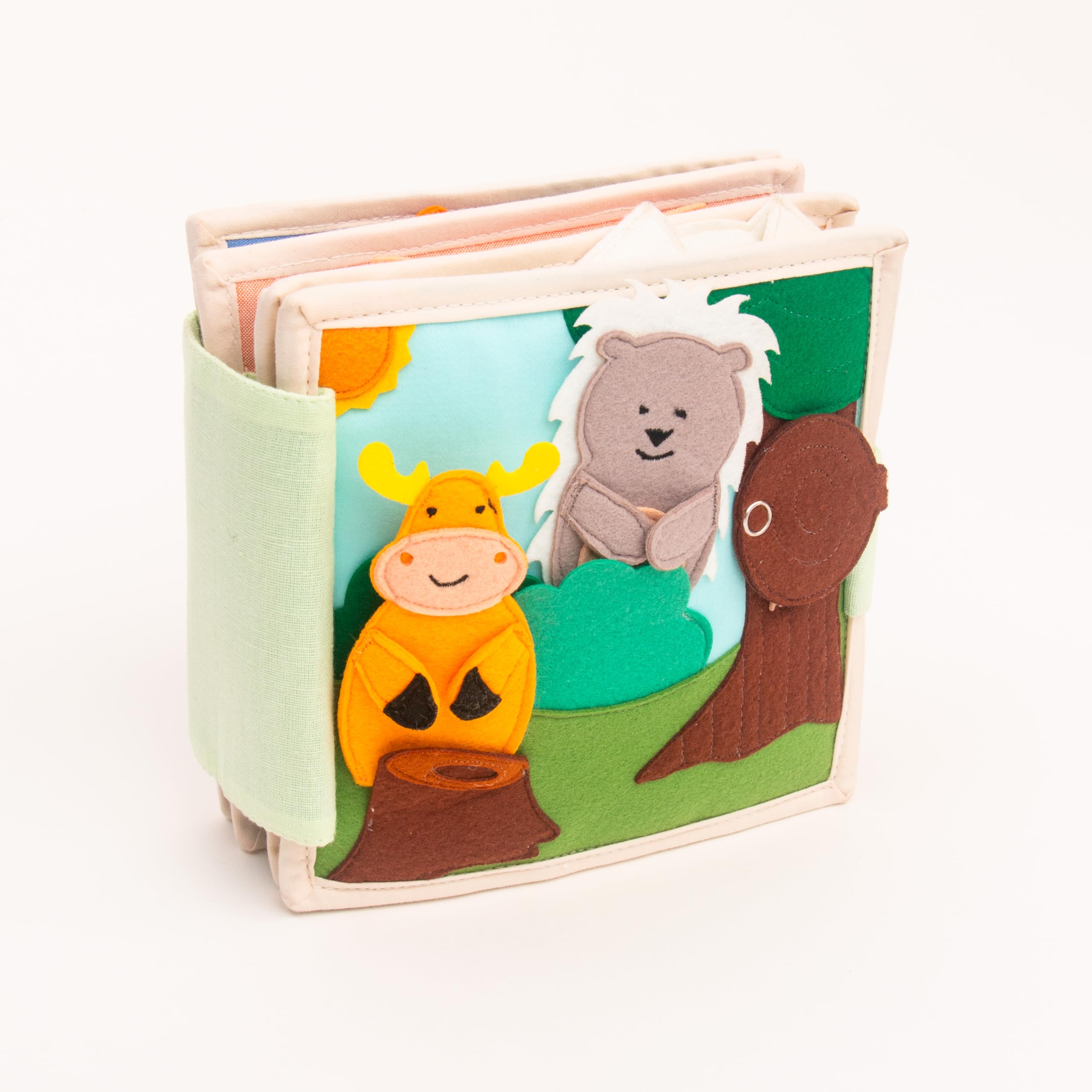 Jolly Designs Mini Quiet Book Les Amis des Animaux – Jouet Montessori dès 12 Mois – Livre sensoriel & Livre Tissu pour Enfant – Book Fait Main avec 6 Pages d’activités – Jouet éducatif & de Voyage