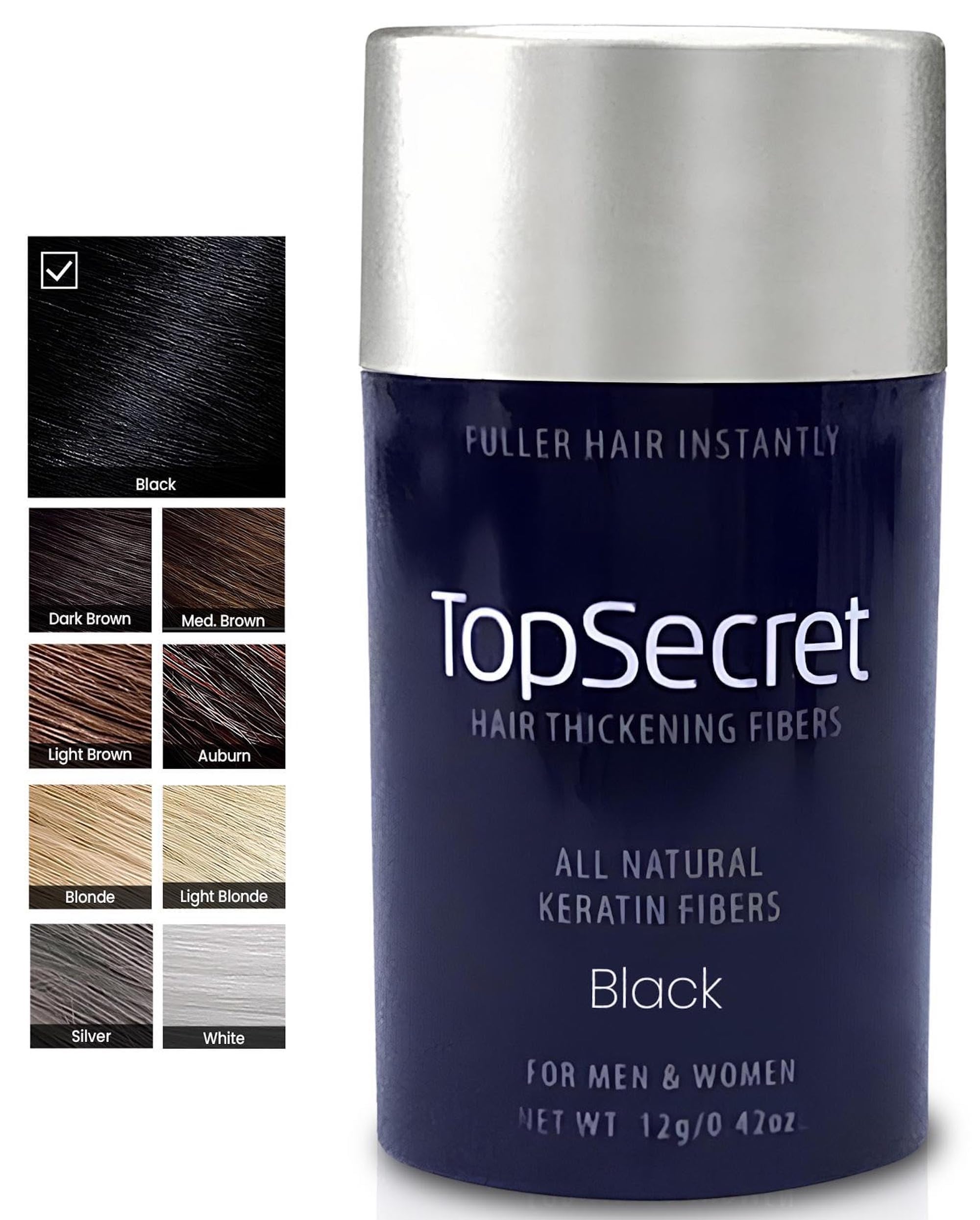 Top Secret Hair Thickening Building Fibers Refills - Undetectable & Natural Hair Filler - for Men & Women - Instantly Fill In Fine Thinning Hair - Weather & Sweat Resistant (Black, Regular)