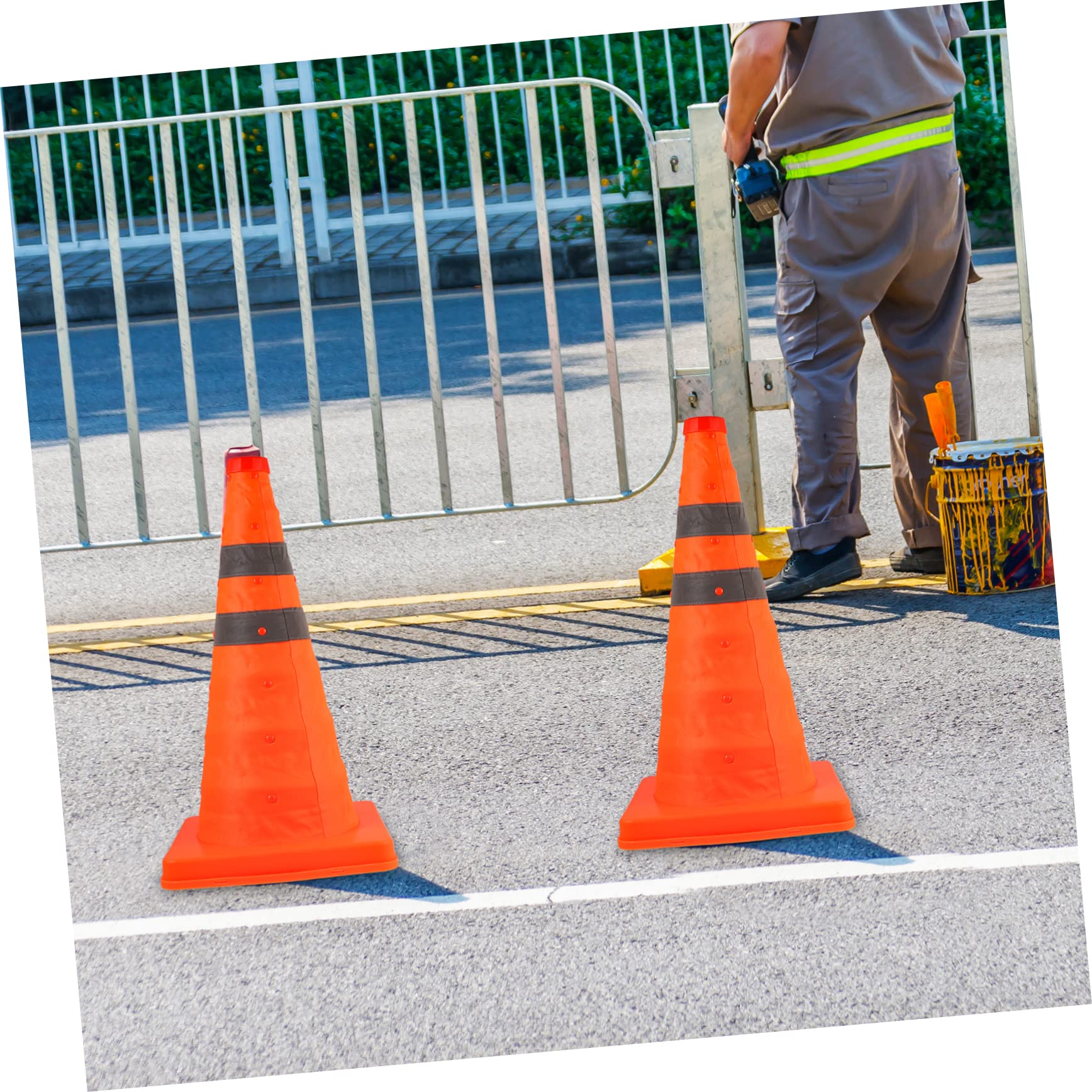 Cône de Signalisation Rétractable PP Orange 45cm, Lot de 2 | Réfléchissant, Pliable et Réutilisable, pour Parking et Panne, Noir, Usage Routier