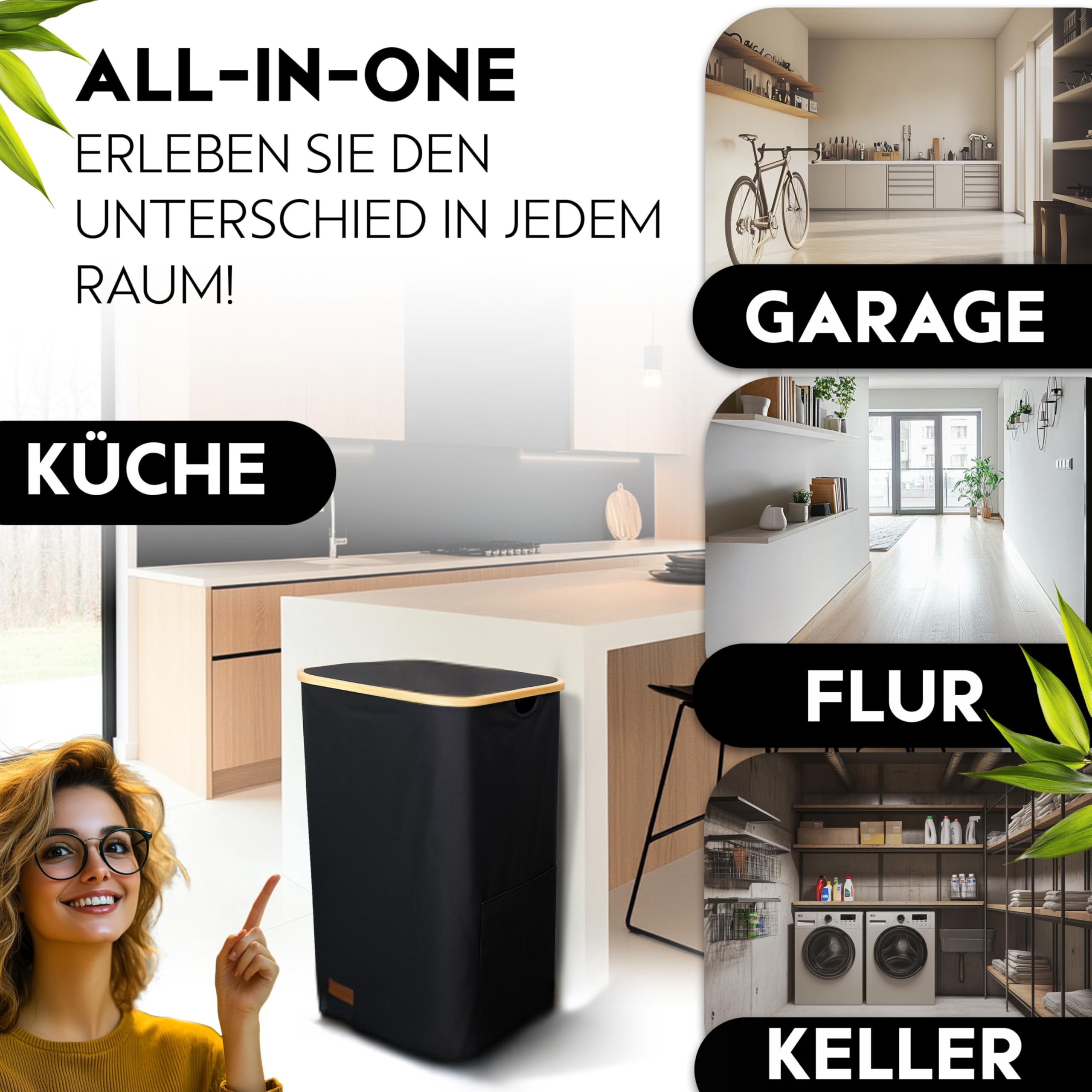 Gelber Sack Ständer mit Deckel 60–120 L – Gelber Sack Behälter/Müllsackständer für Küche & Haushalt, Müllsackhalter stabil, Schwarz