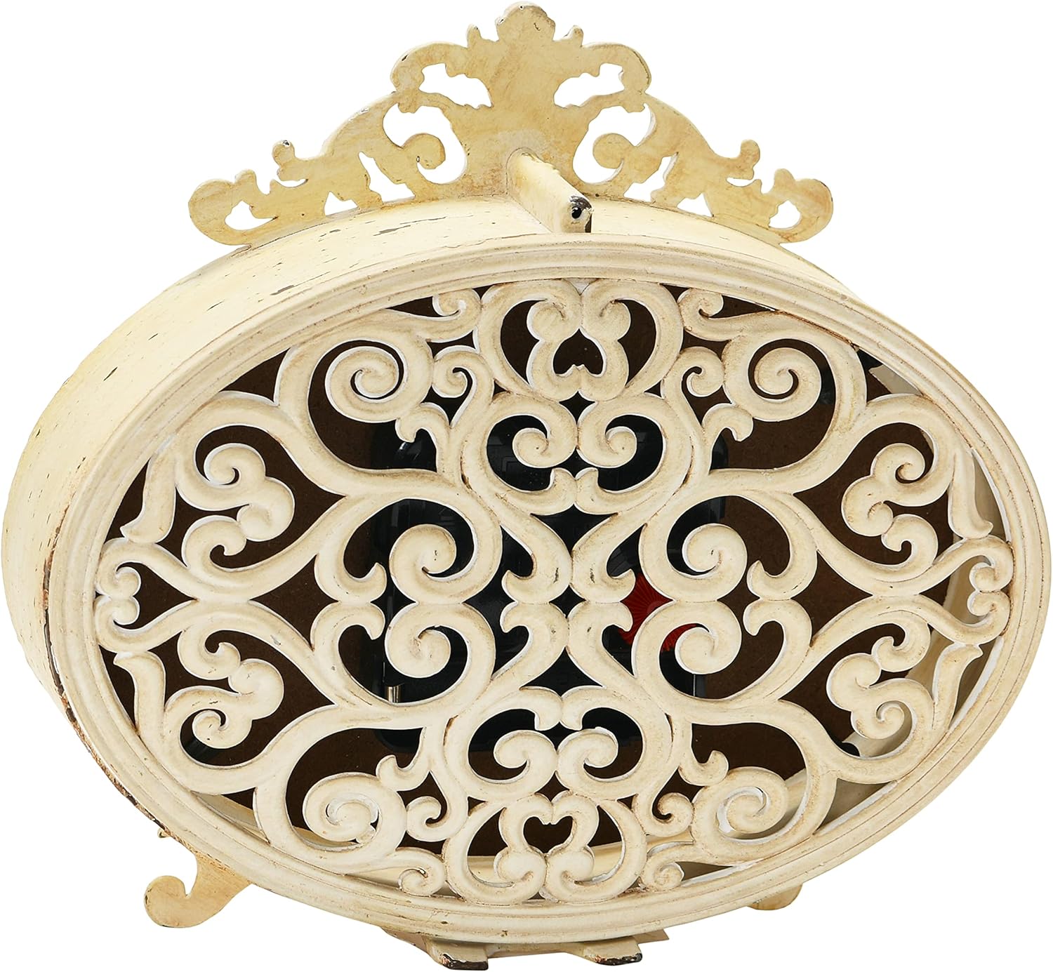 Creative Co-Op Distressed Pewter Mantel Clock, Cream