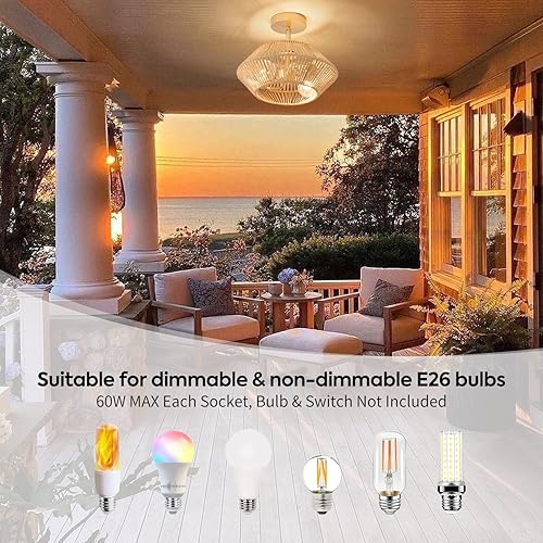 Miniatura 5 de Lámpara de techo de ratán tejida con 2 luces, color beige, estilo casa de campo, semiempotrada, para dormitorio, pasillo, guardería, entrada