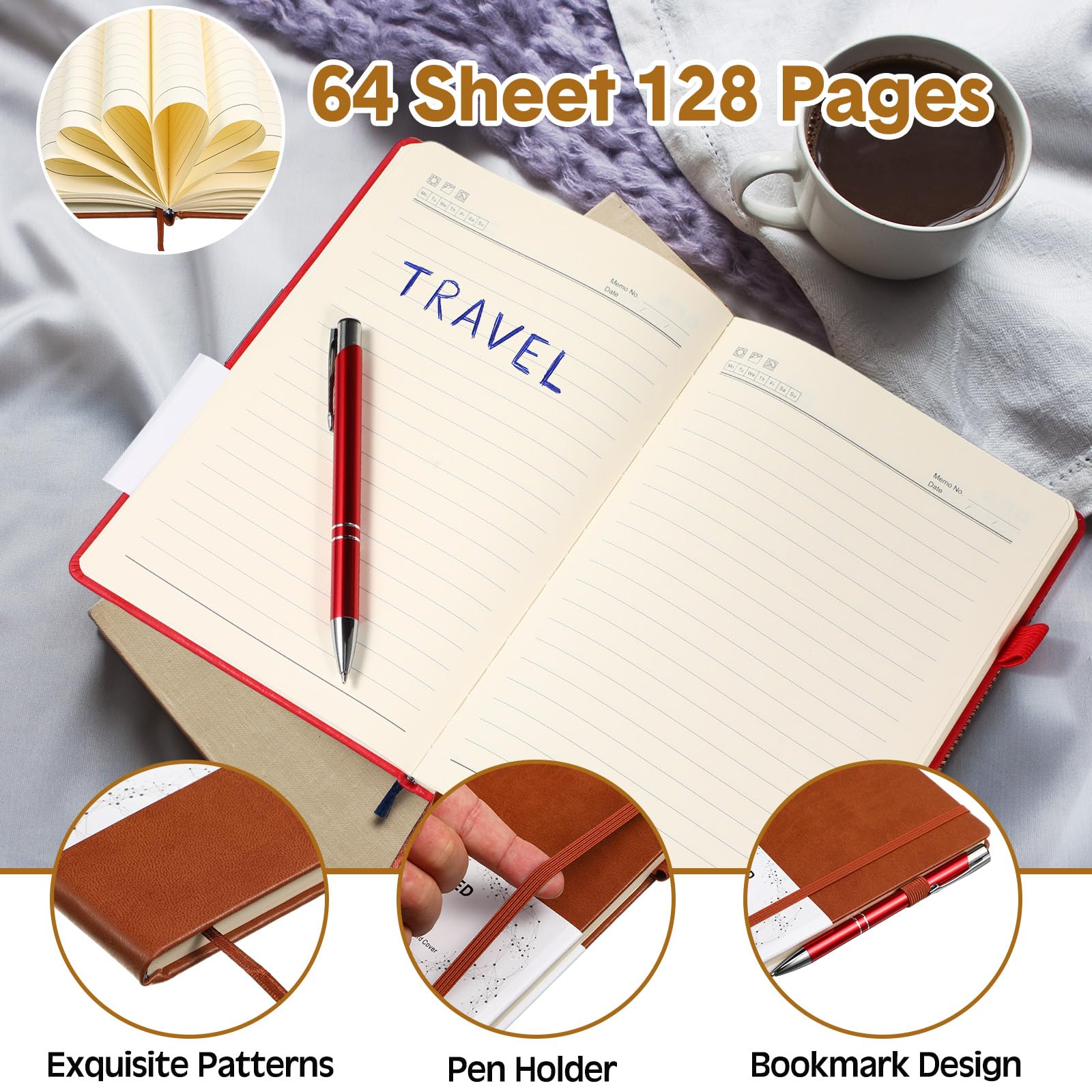 Dispowreath Set di 24 quaderni A5 con 24 penne, copertina rigida, a righe, classici, a righe, per lavoro, scuola, ufficio, viaggi d'affari, 128 pagine, 21 x 14 cm (multicolore)