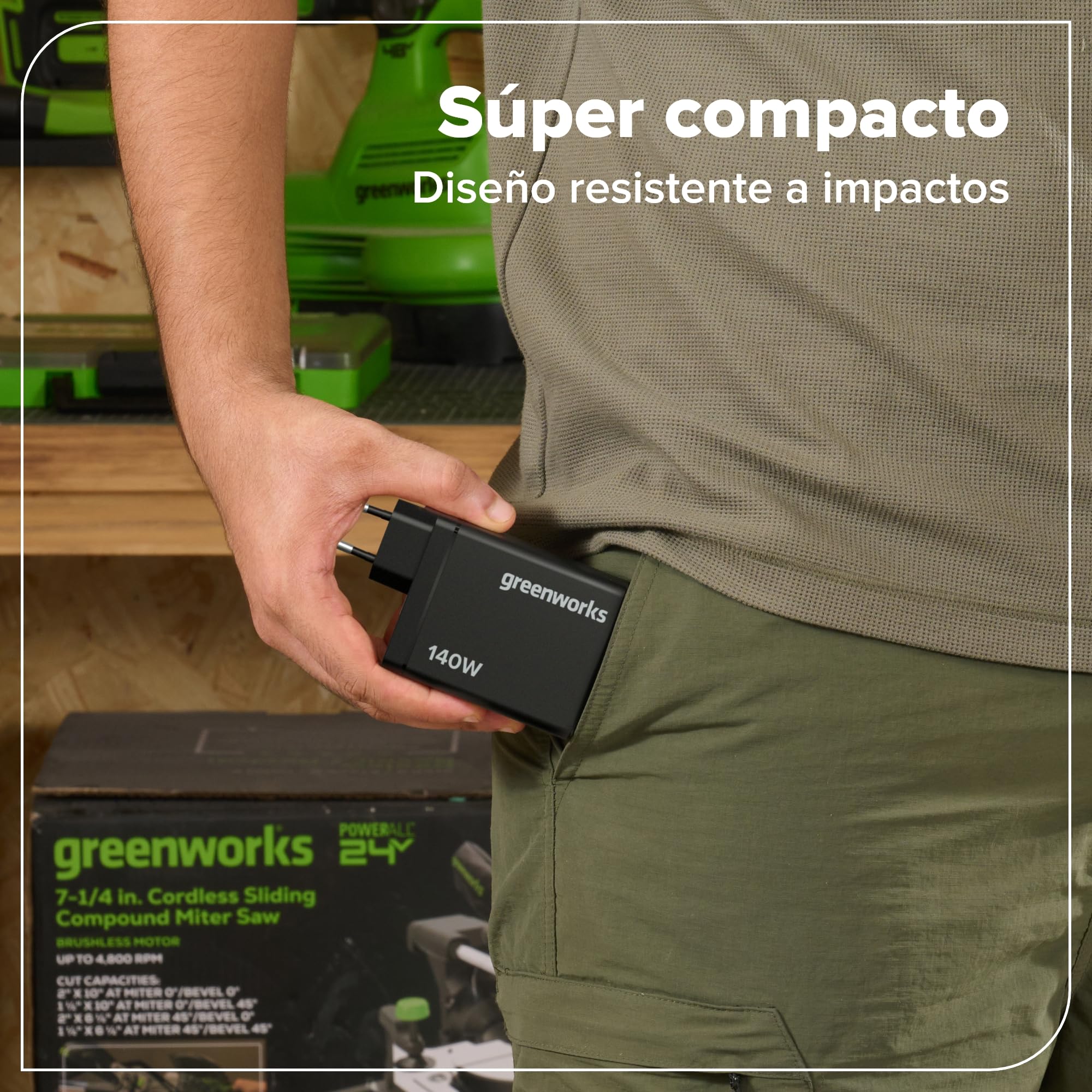 Greenworks Cargador USB C rápido 140 W Pod de 4 Puertos PPS, Fuente de alimentación compacta USB C para MacBook Pro/Air, iPad Pro, Galaxy S20, Note 20, iPhone 17 Pro MAX, Garantía de 3 años -AP140EA