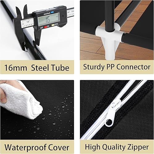 Miniatura 6 de LOKEME Armario portátil, armarios portátiles para colgar ropa con 3 varillas para colgar y 6 estantes de almacenamiento y 4 bolsillos laterales,