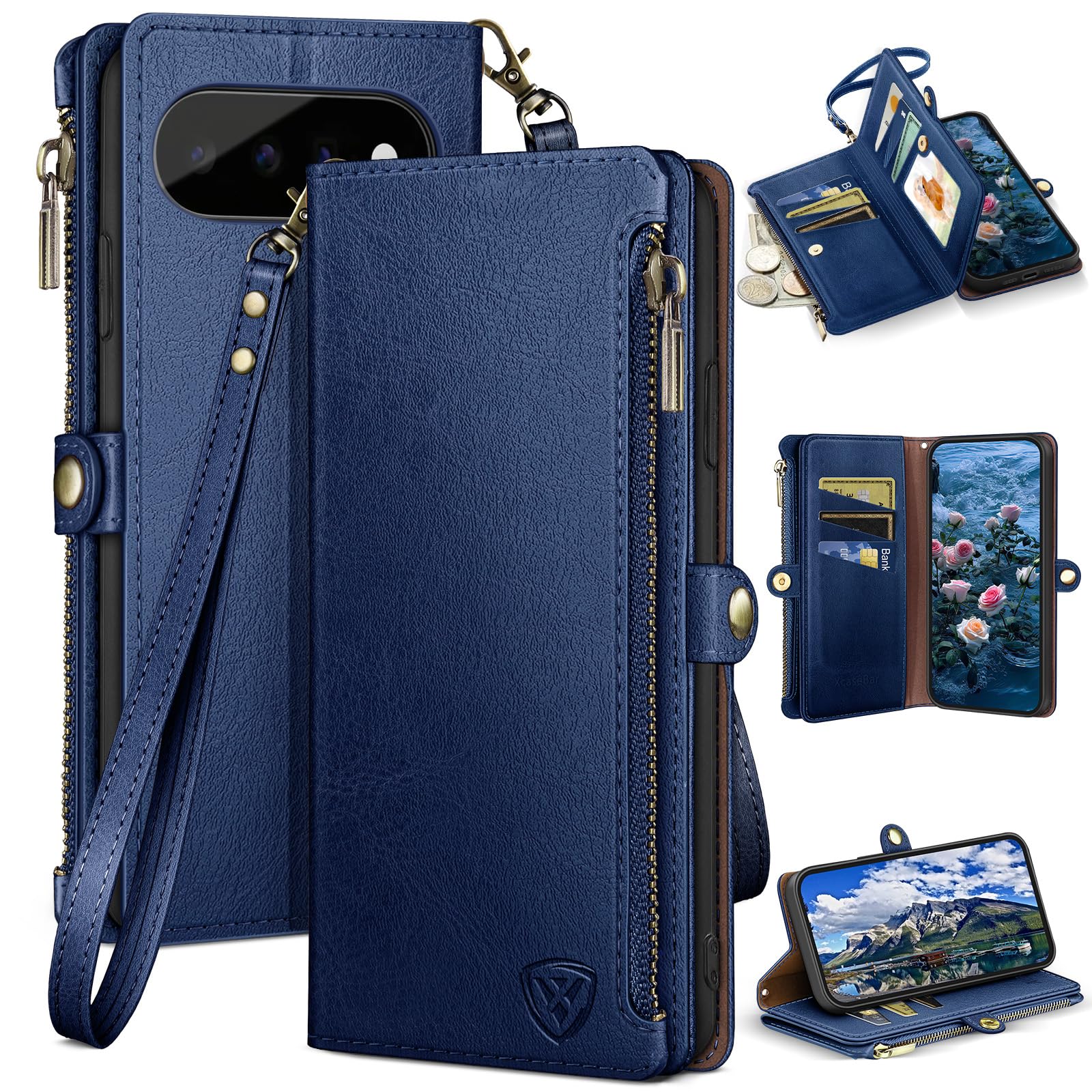 XcaseBar Compatibile con Google Pixel 11/11 Pro 16 cm Custodia a portafoglio con cerniera Porta carte di credito 【Blocco RFID】, Custodia a libro antiurto per donne e uomini per Pixel 11 Pro custodia