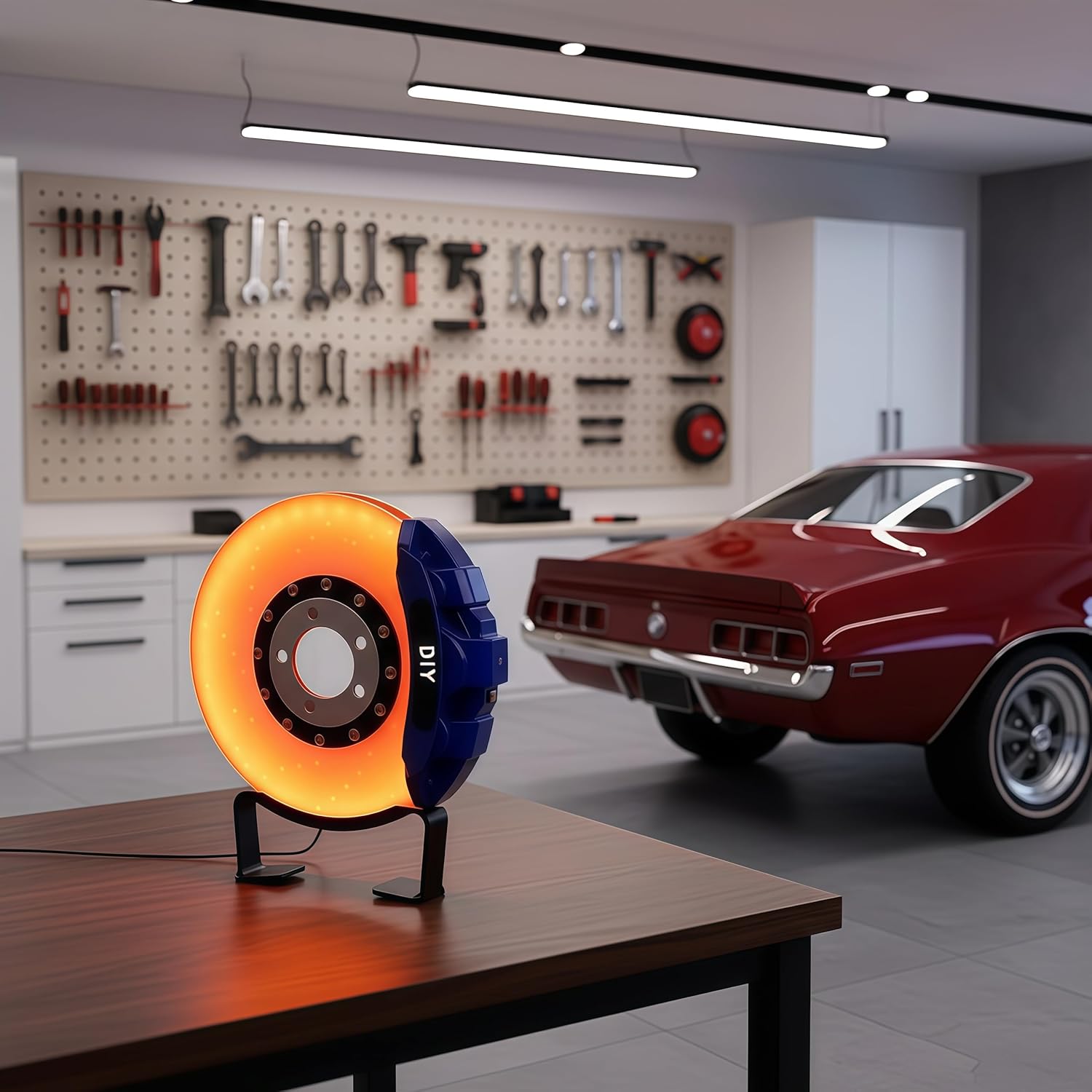 Brake Disc Table Decorative Light, LED Rechargeable USB Night Light Desk Ambient Lamp with Touch Switch, Dynamic Racing Style for Decor Garage, Room, Car Lovers, Holiday Gift - Blue