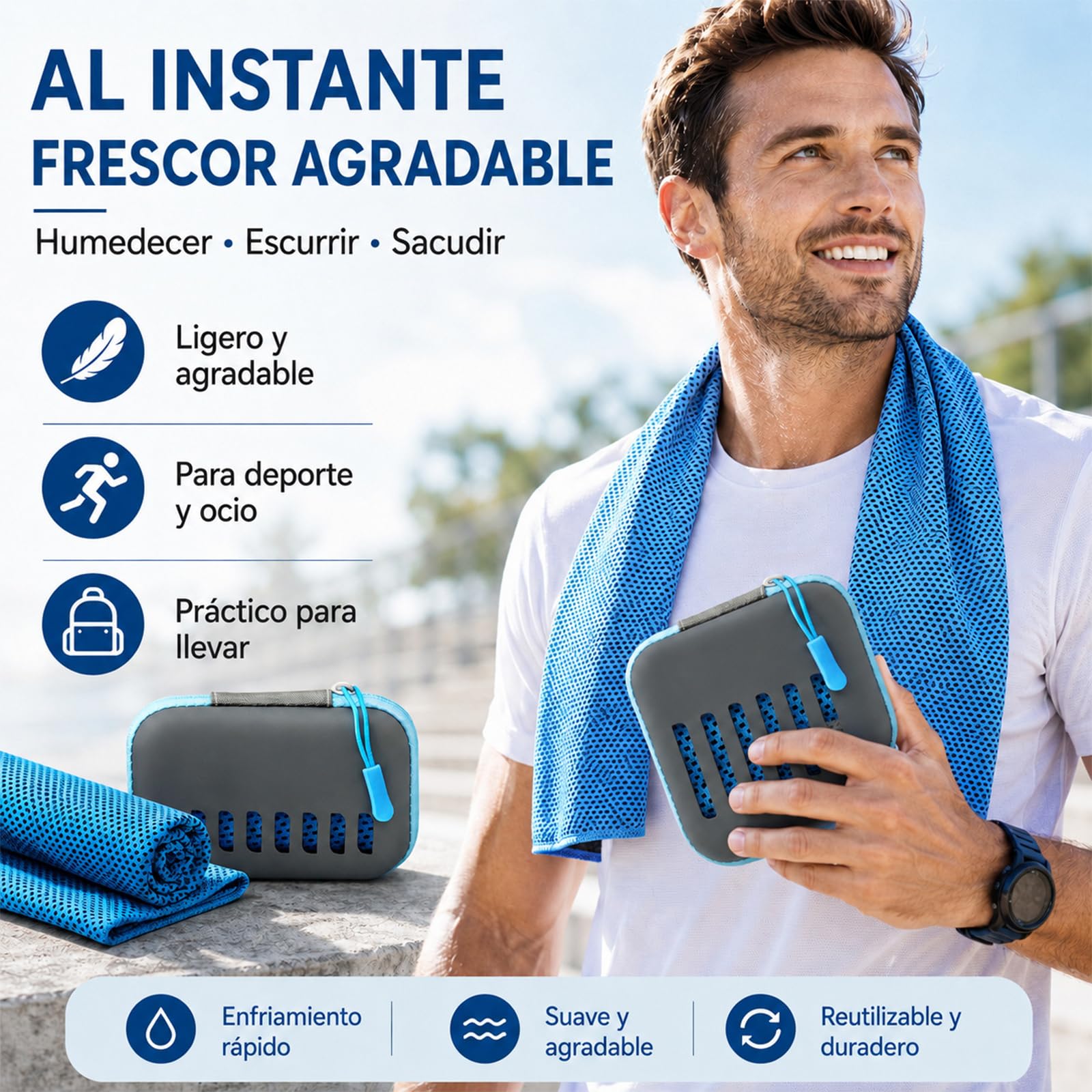Genérico Toalla Refrescante Efecto Frio, Toallas de Microfibra de Enfriamiento Rápido con Funda de Almacenamiento, Toalla Deportiva Absorbente para Cuello, Running, Senderismo y Fitness (9PCS)