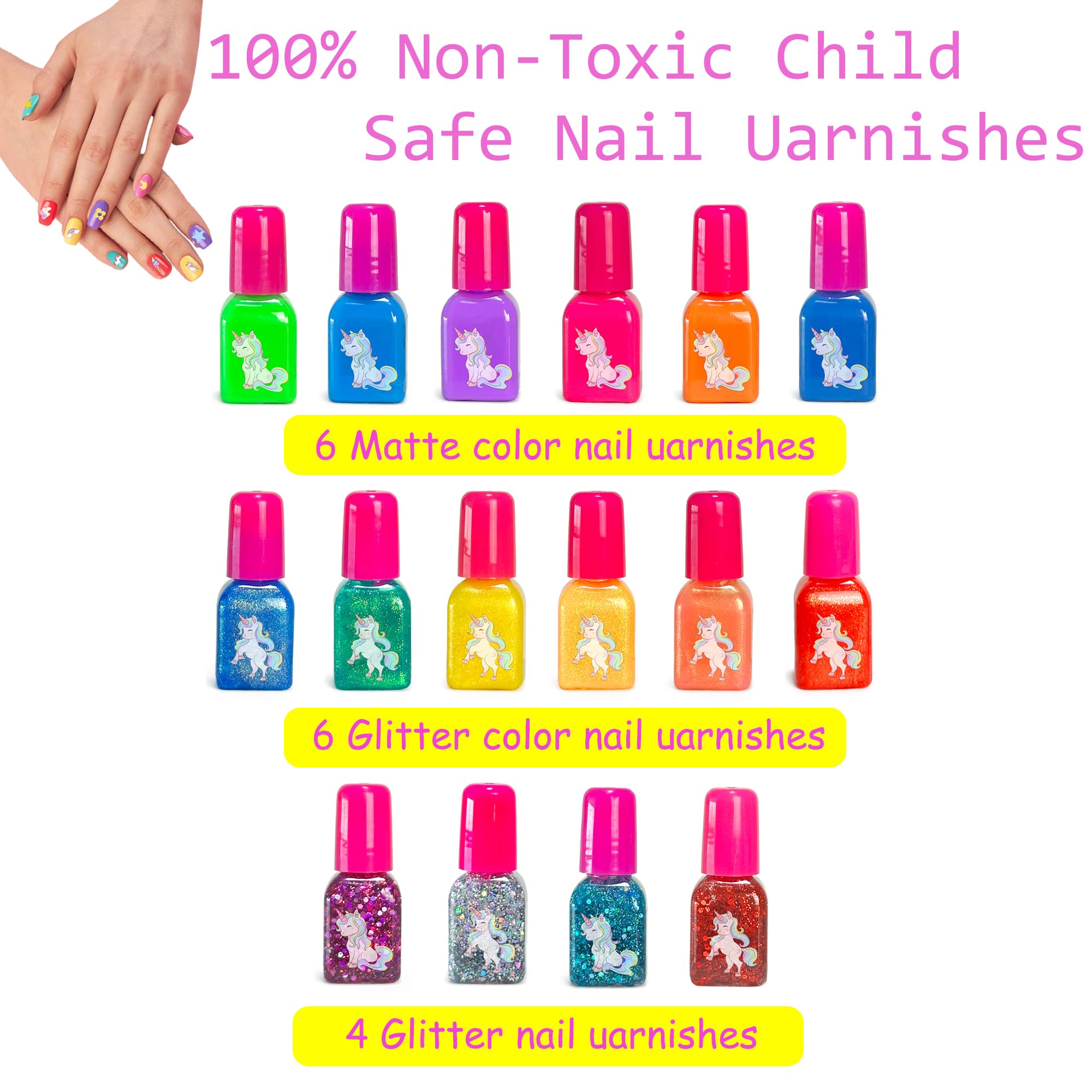 Lubibi Set Smalti Per Unghie Per Bambini, Con Essiccatore Per Smalti e Borsa Per Il Trucco Inclusi, Smalto Impermeabile, Atossico e Pelabile, Regali Di Compleanno Creativi Per Bambine Di 6 7 8 9 Anni