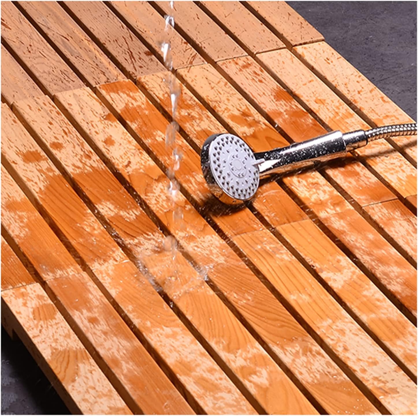 ZXCVBAS Bamboo Duckboard Bath Mat,Rectangular Non Slip