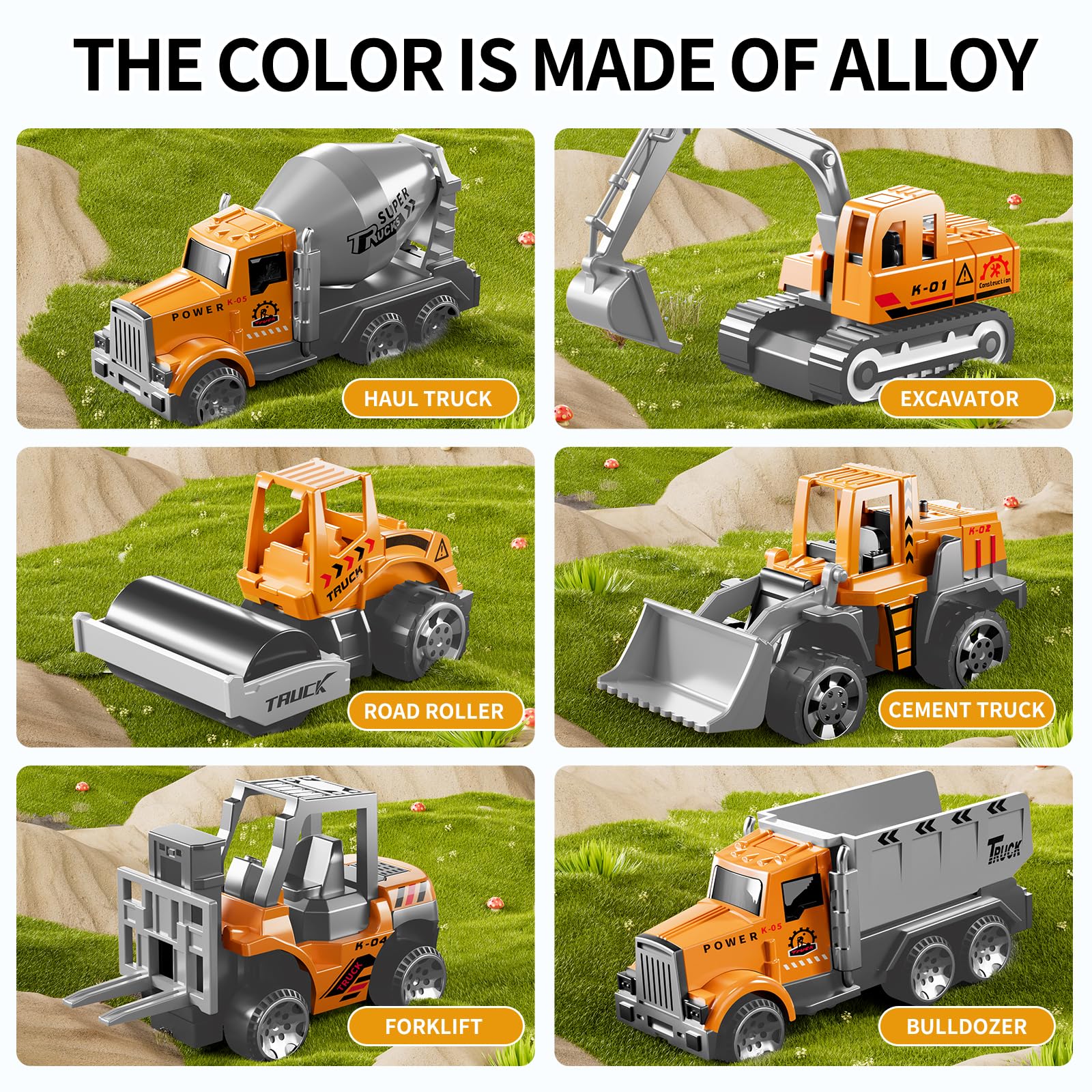 Construction Trucks Toy Set with Play Mat, Carrier Truck Play Vehicles Set for 3 4 5 6 Years Old Boys Kids, Die-Cast Car Toy for Toddlers 3-4 Years, Birthday Gifts Toys for 3-9 Year Old Boys
