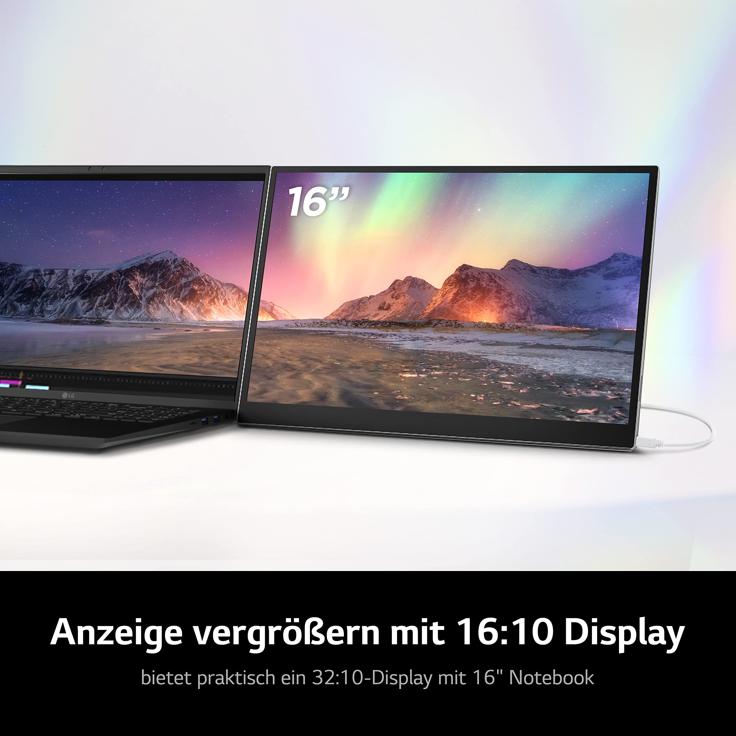LG gram +View 16MR70, 16 Zoll +View gram Portable Monitor, mit USB Typ-C, 45 W Power Delivery