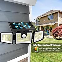 Vista 5 de AmeriTop - Luces solares para exteriores, 2 paquetes, 233 LED de alta luminosidad, luces solares sin cable con sensor de movimiento; 3 cabezas