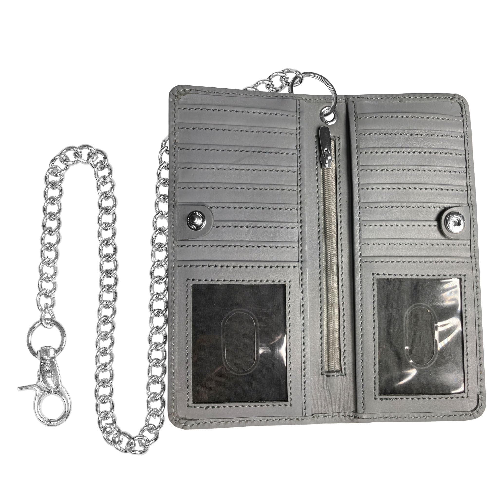 CLASSIC Motorcycle Chain Wallet for Men – Premium Cowhide Leather, RFID Bi-Fold Biker Wallet with Heavy Duty Chain for Bikers Truckers & Hunters,