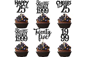 30PCS Black 25th Birthday Cupcake Toppers - Cheers To 25 Years