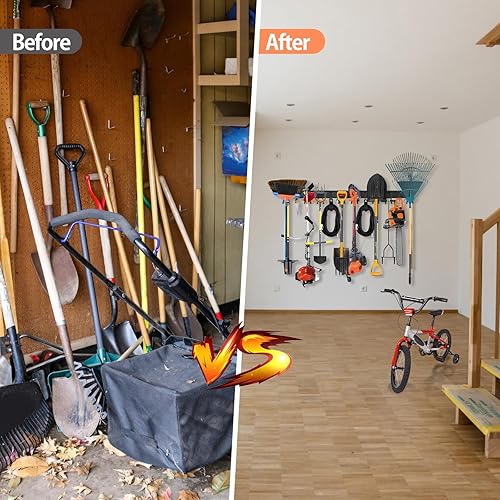 Miniatura 6 de Organizador de herramientas de garaje montado en la pared, estante organizador de herramientas de jardín ajustable de 64 pulgadas, 20 piezas de