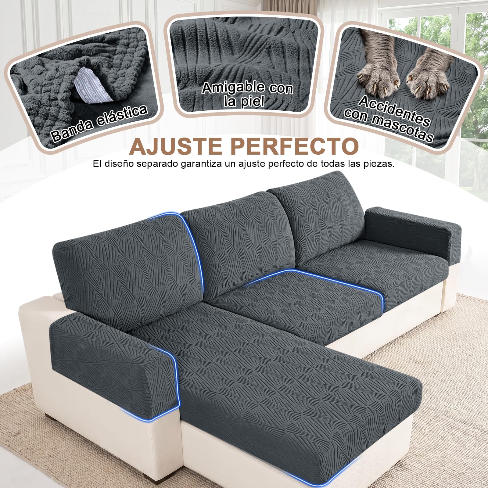 TAOCOCO Fundas Asiento Sofa Ajustables, Fundas para Cojin Sofá Chaise Long