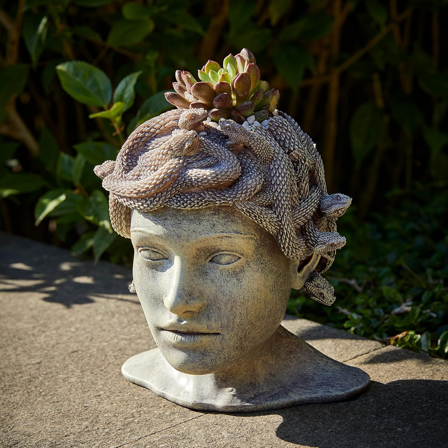 Medusa Head Planter Large Stone Face Planter Pot Garden Statue Outdoor Flower Pot Waterproof Sculpture Greek Mythology Garden Decor Handmade Art Sculpture Unique Gift for Patio Yard Lawn Home Decor