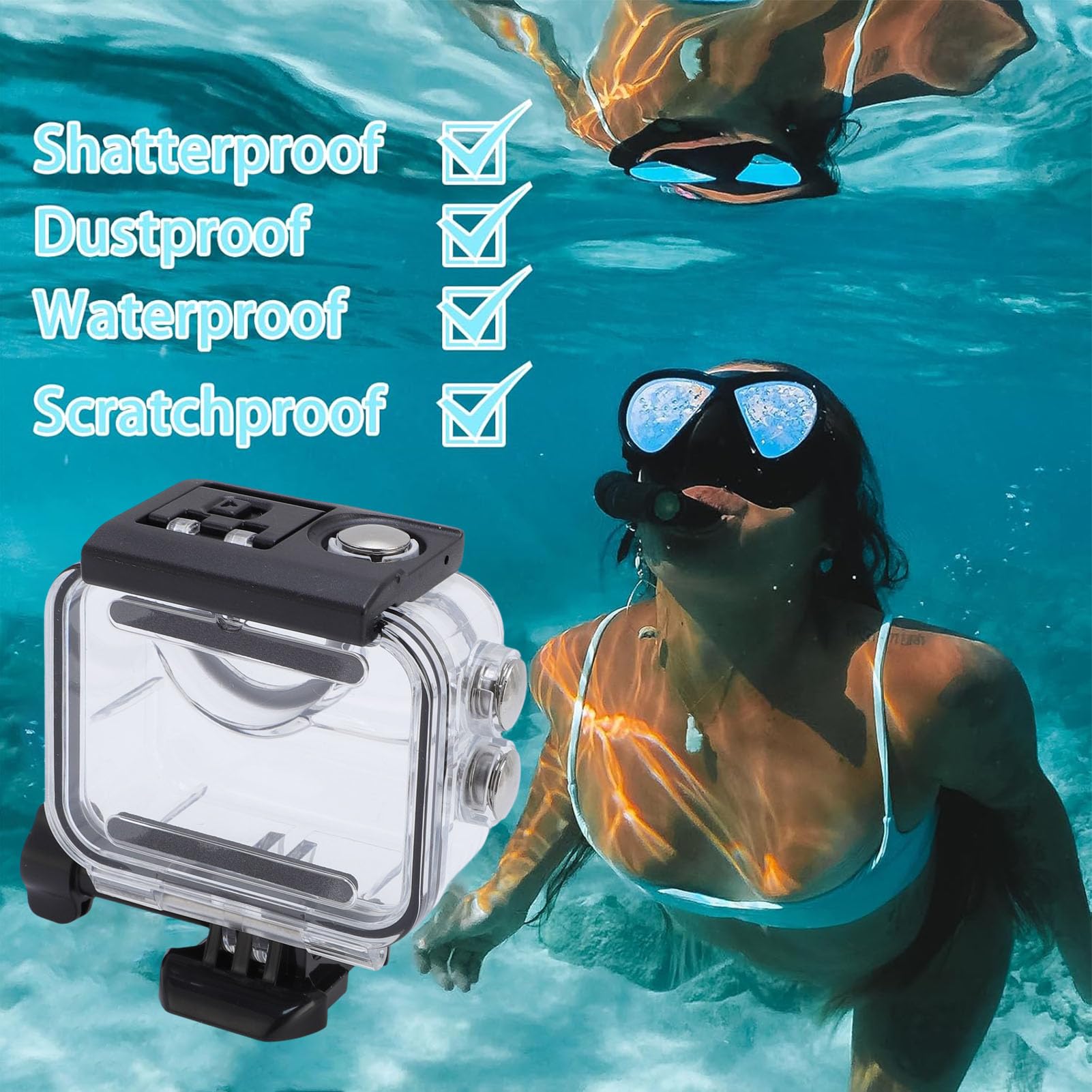 Custodia da Immersione da 60 M/196ft per GO 3S, GO 3, Shell di Alloggi per Alloggi per Protezione per Immersioni Profonde Subacquei, Accessori per Telecamere D'azione (Senza filtro)