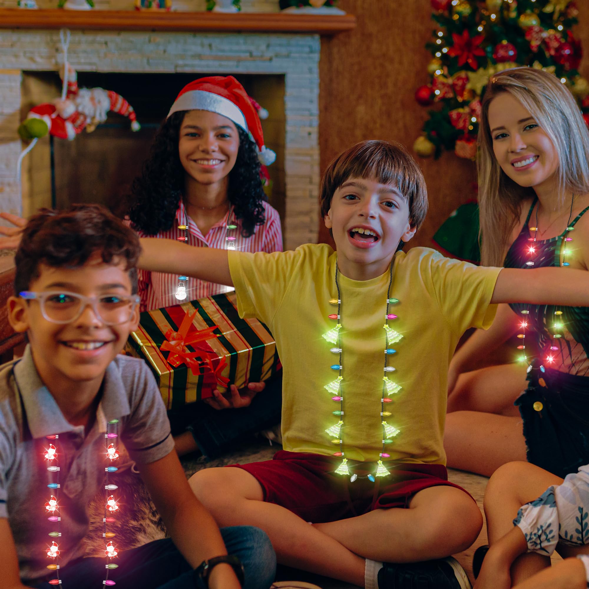 Collares Navideños Brillantes - 48 Unidades Con 3 Modos De Luz, Para Fiestas Y Regalos