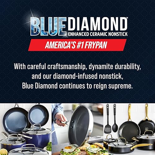 Miniatura 7 de Blue Diamond - Set de ollas de acero inoxidable antiadherente híbrido de 12", con tapa, wok, sin PFAS, con enlace de diamante cerámico, apto para