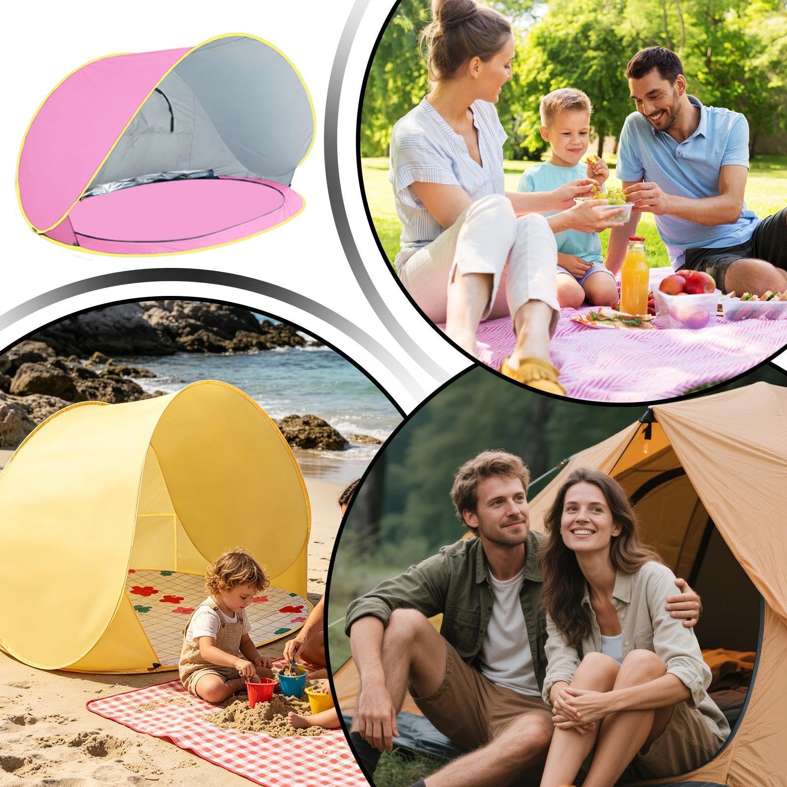 Tenda Da Spiaggia Con Solare Pensilina Portatile da Esterno | Rifugio Dal Sole Per La Spiaggia Per 2-3 Persone Attività All'Aperto Campeggio Picnic Periodo Estivo Viaggi Escursioni Zaino