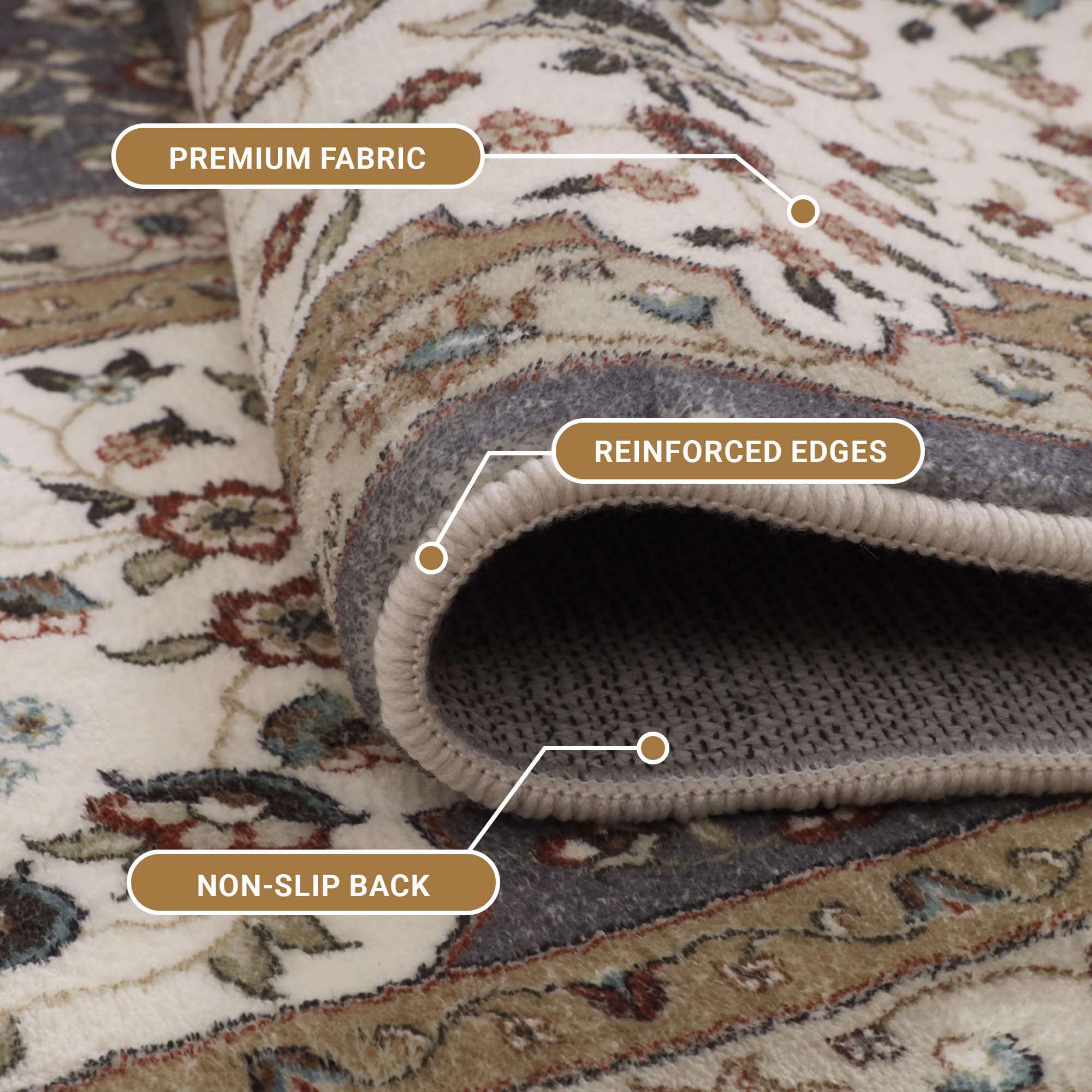 Aspire Homeware Soft Bedroom Rug, Traditional Vintage Style Grey Area Rugs for Living Room 60x110 CM - Image 2