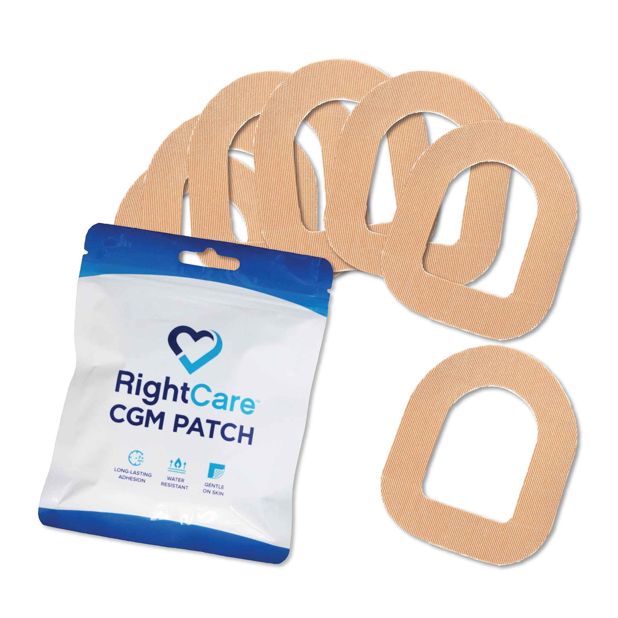 RightCare CGM Adhesive Patches Pre-Cut for Omnipod AID Device, Waterproof Adhesive Medical Tape, Tan, Bag of 25