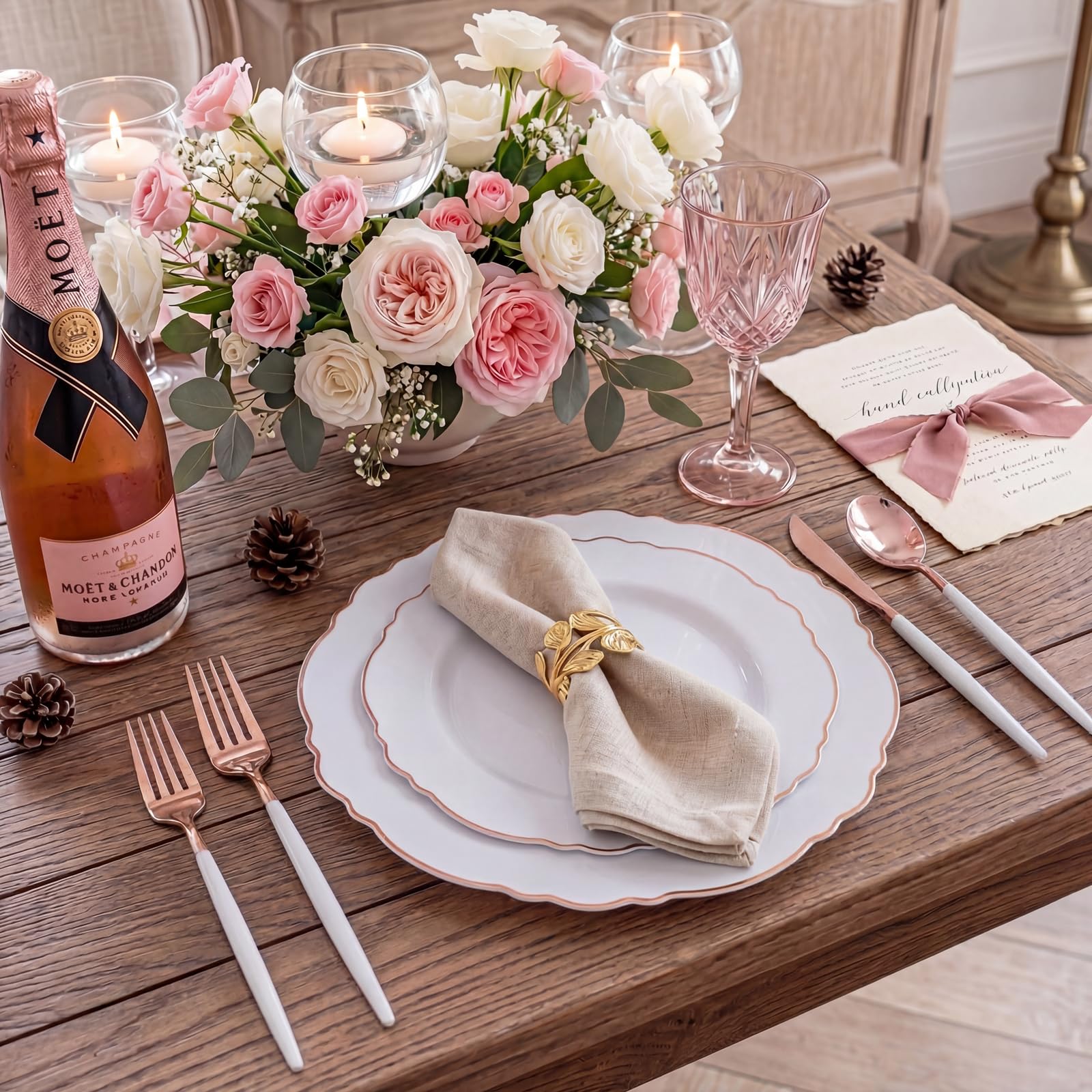 Amazon.com: WDF 100pcs Rose Gold Plastic Plates-Baroque White