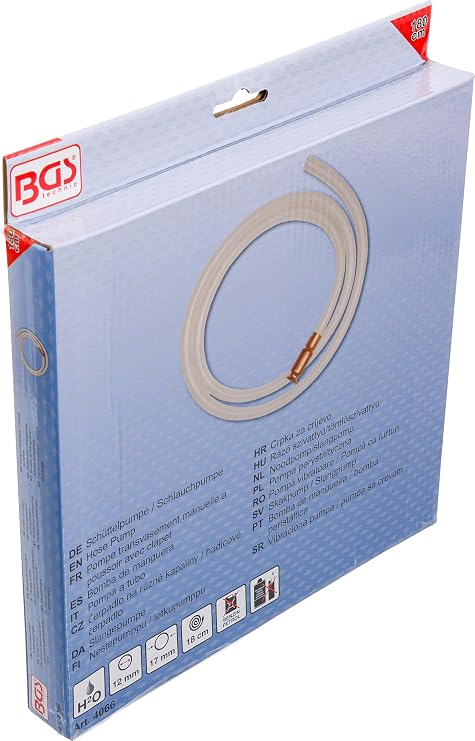 BGS 4066 Schüttelpumpe/Schlauchpumpe für Wasser & Dieselkraftstoff Schlauchlänge 180 cm Innendurchmesser 12 mm Außendurchmesser 17 mm ab 150 mm Wasserstand