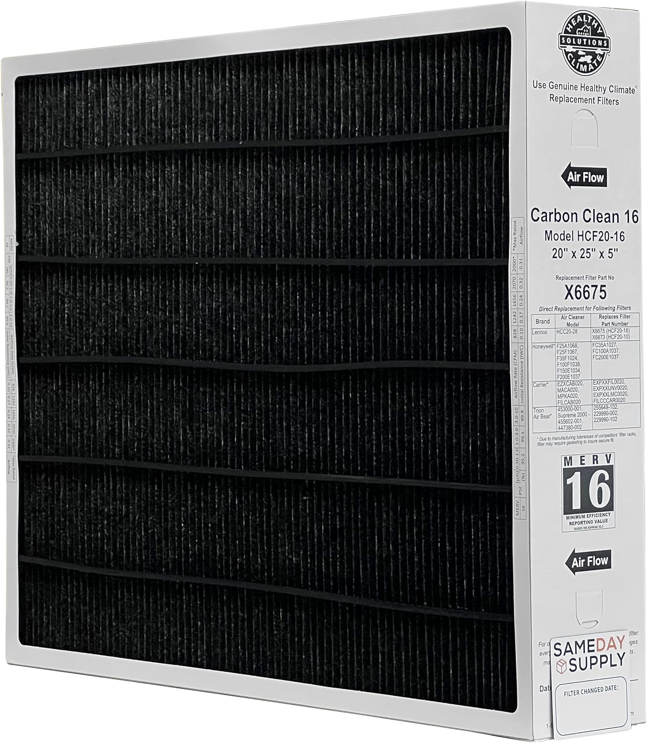 Lennox Healthy Climate Lennox X6675 20x25x5 Healthy Climate Carbon-Clean MERV 16 Filter Bundle with Same Day Supply Filter Change Reminder Magnet (1-Pack) - Image 1 of 7