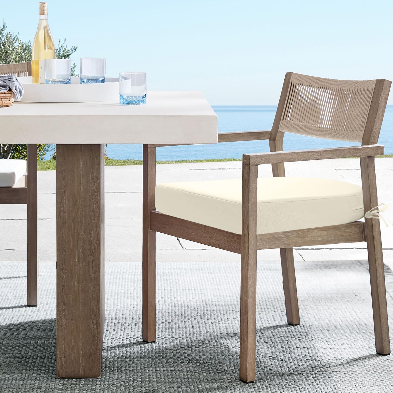 Set 2 Cuscini Sedia Esterno 45x45cm - Impermeabili, Antisbiadimento, Con Nastri, Beige