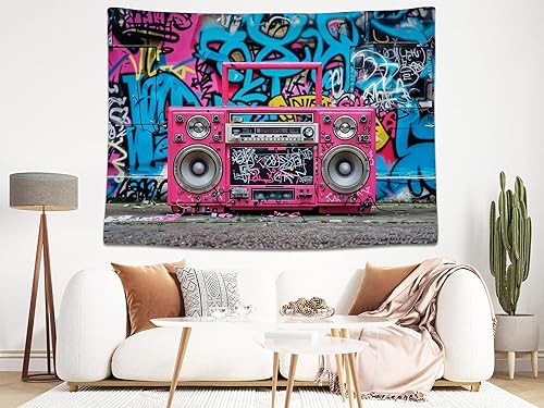 Miniatura 4 de Fondo retro de hip hop de 12 x 10 pies con diseño de grafiti rosa para fiesta temática de los años 80 y 90, celebración de hip hop, decoración de