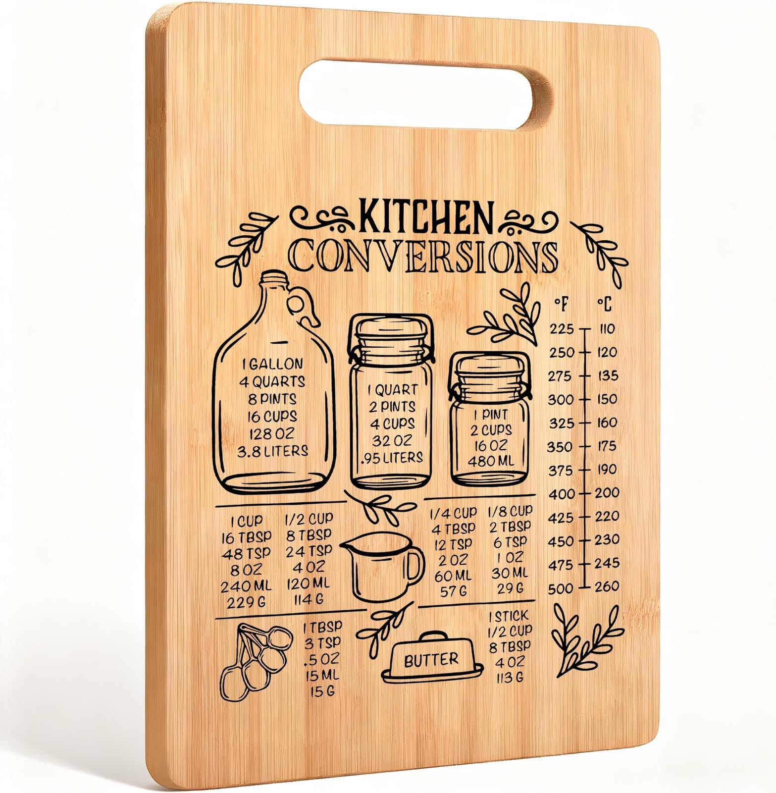Kitchen Conversions Cutting Board, Gifts for Cooking Lovers, Gifts for Cooks Chefs Bamboo Cutting Chopping Boards for Kitchen