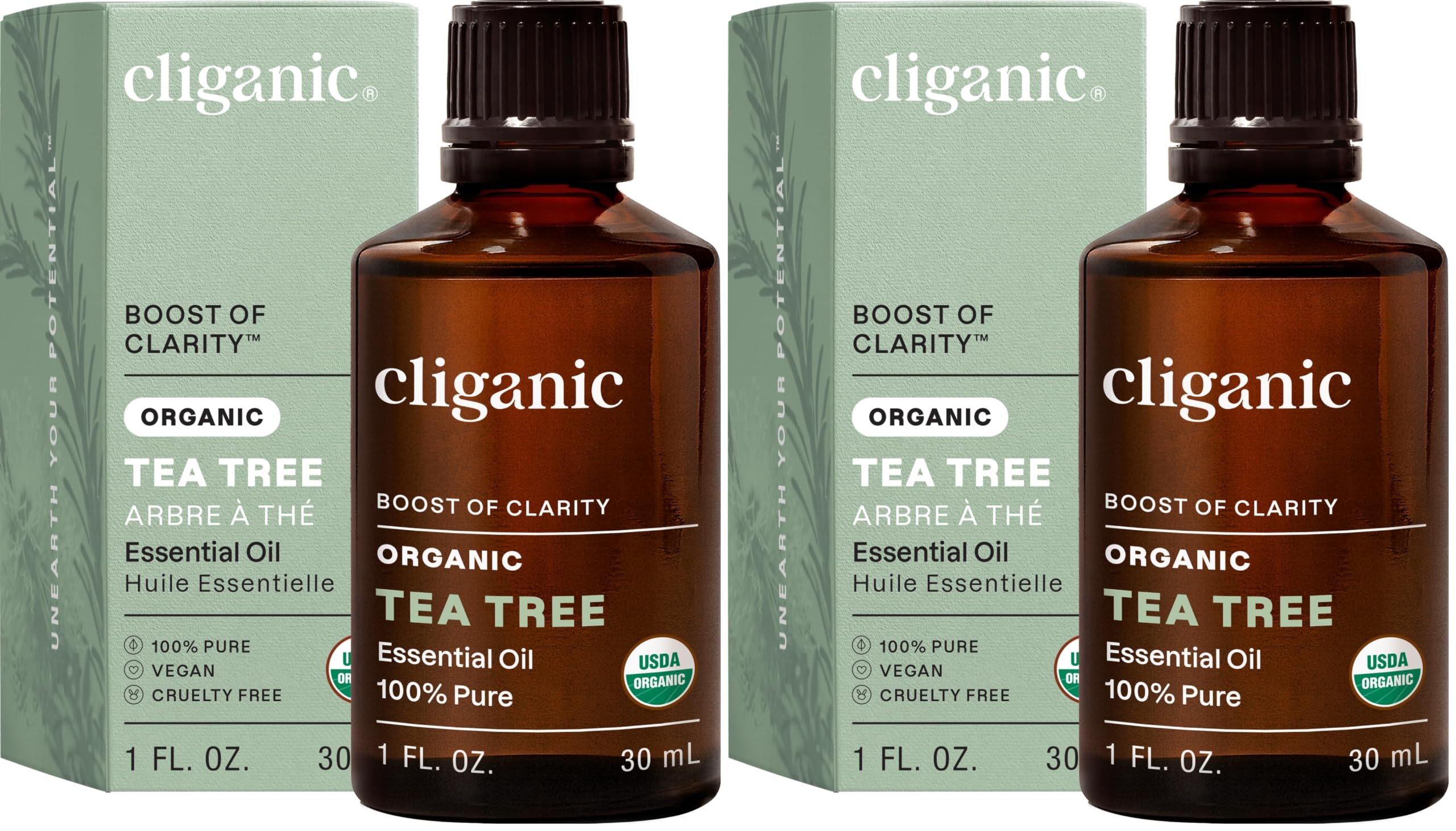 Cliganic Organic Tea Tree Essential Oil, 100% Pure Natural, for Aromatherapy | Non-GMO Verified (Packaging May Vary) (Pack of 2)